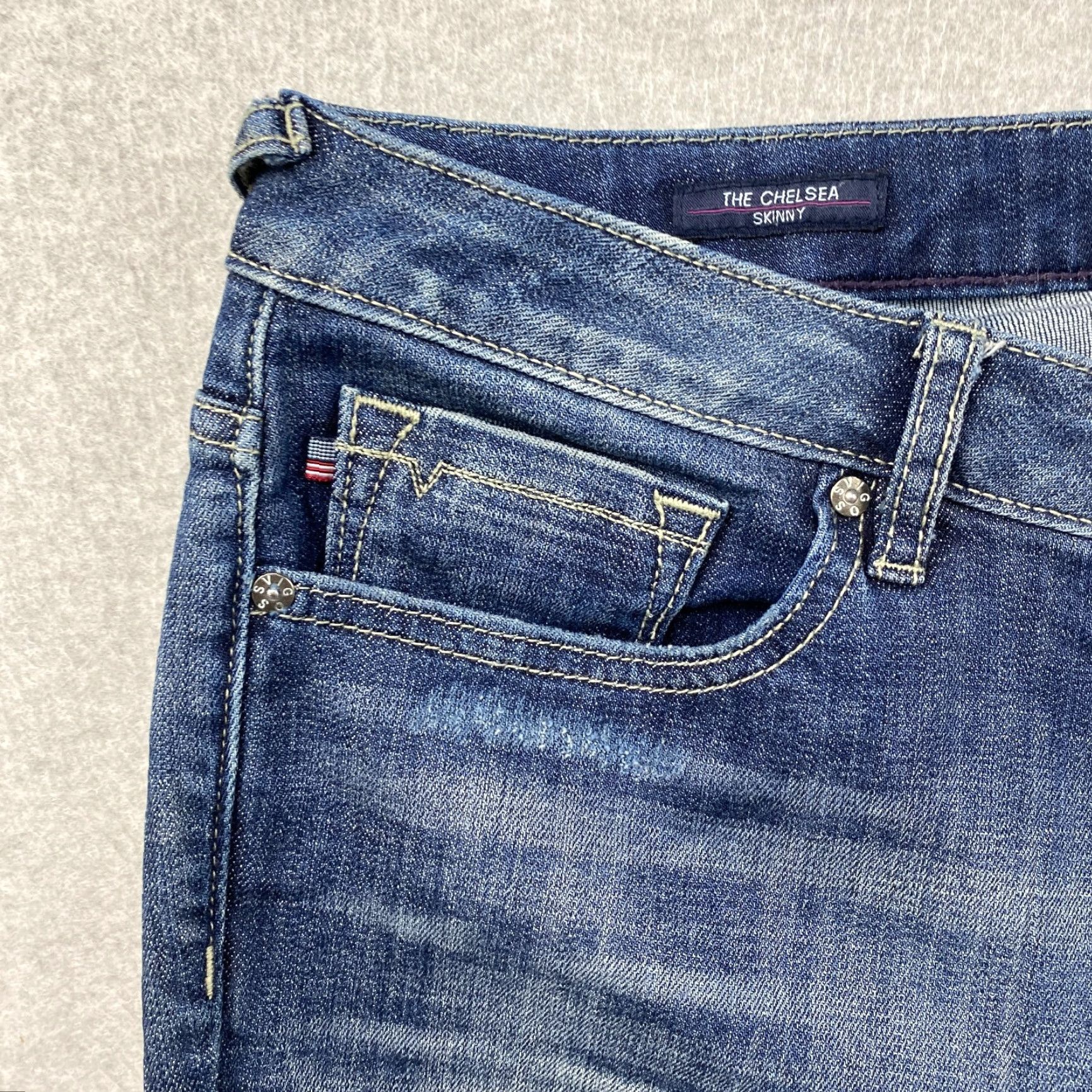 Vintage VIGOSS The Chelsea Skinny Jeans Womens 35 x 30 Blue Distressed Stretch Denim Skinny Pants Regular Blue Womens Size 24" / US 00 / IT 34 - 4 Thumbnail