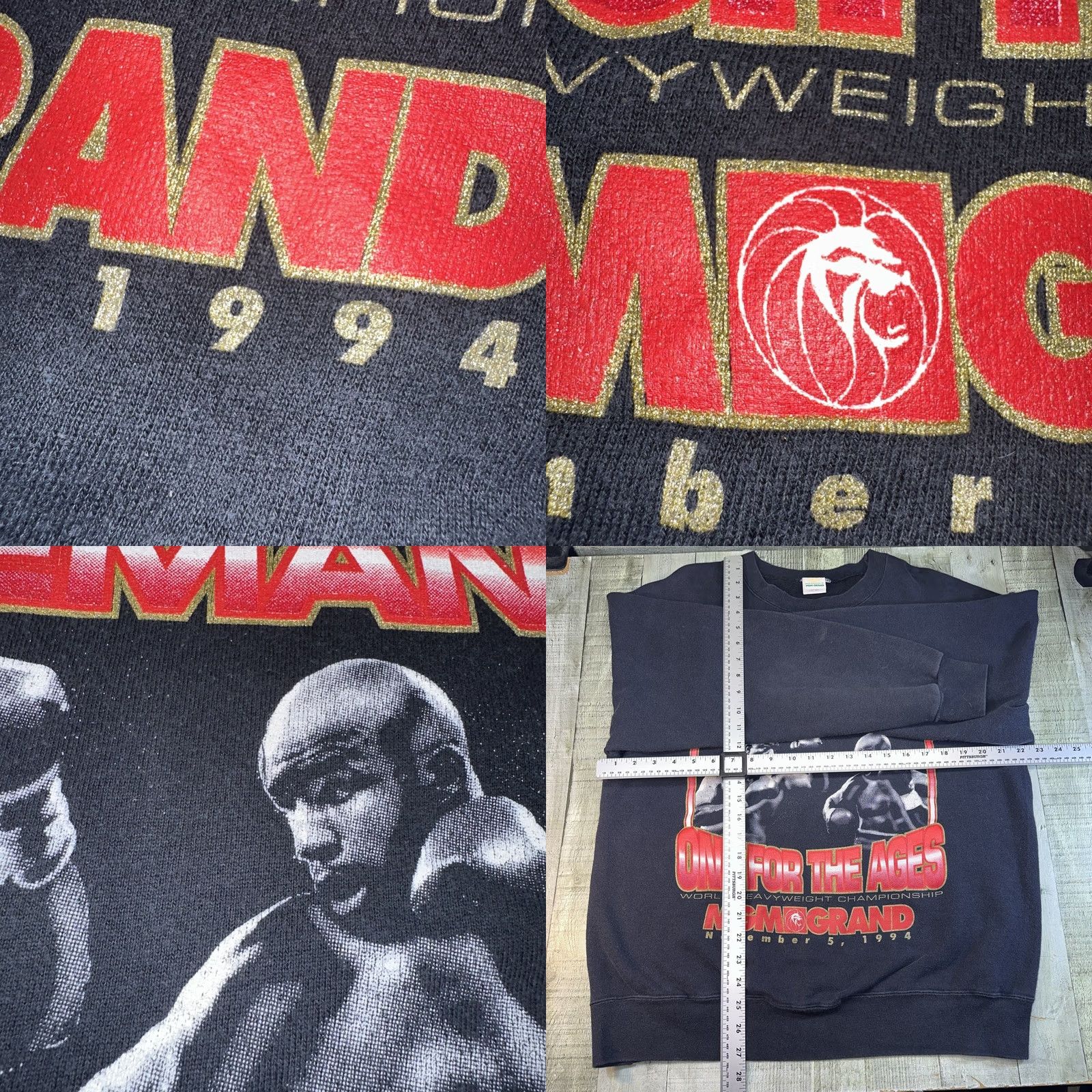 MooRER VINTAGE 1994 Moorer vs Foreman Boxing Sweatshirt MGM Grand Fight L Black Mens Pullover Crewneck USA Made in USA Sweatshirt Size US L / EU 52-54 / 3 - 8 Thumbnail