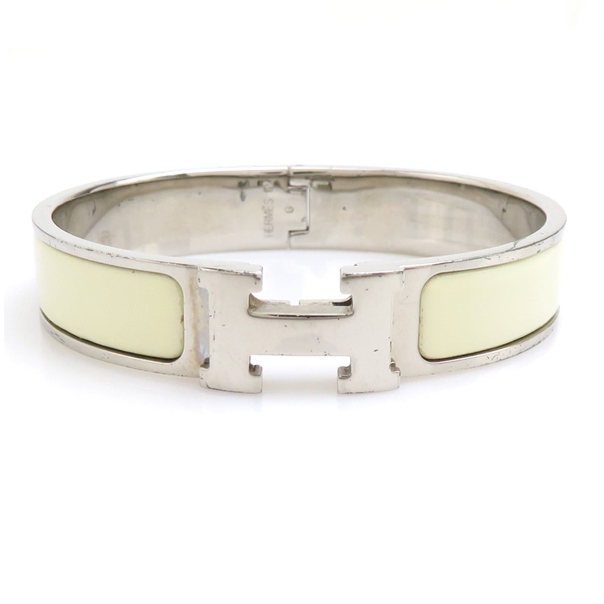 Hermes Hermes Bangle Bracelet Clic Clack H Metal Enamel Silver Off-White Women's e61915a Size ONE SIZE - 1 Thumbnail