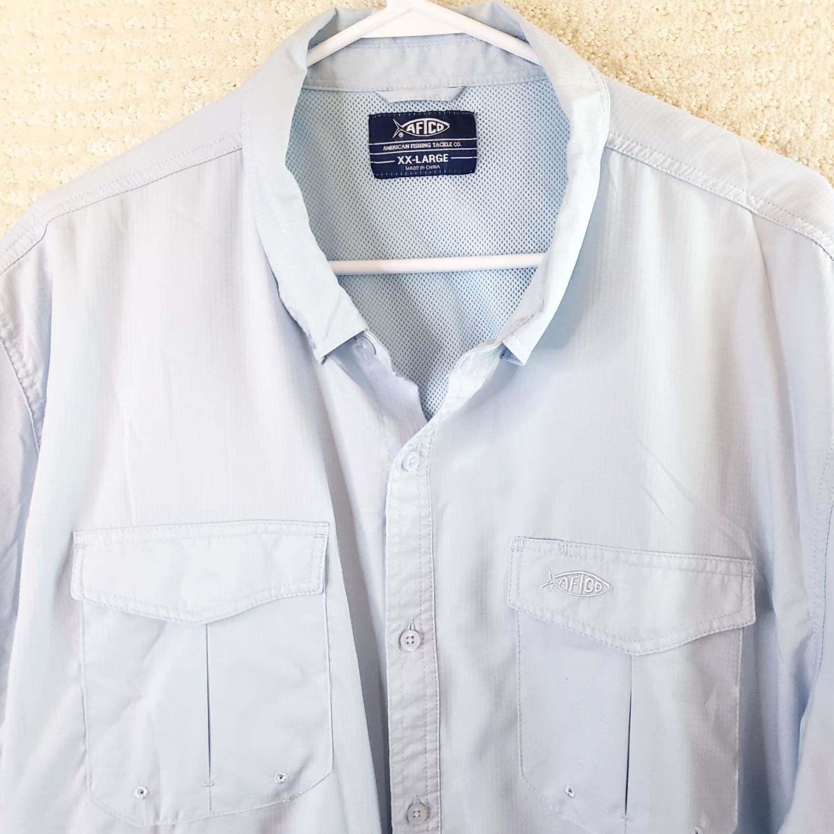 Vintage Aftco Shirt Mens 2XL Light Blue Short Sleeve Button-Down AFtech Vented Fishing Shirt Size US XXL / EU 58 / 5 - 3 Thumbnail