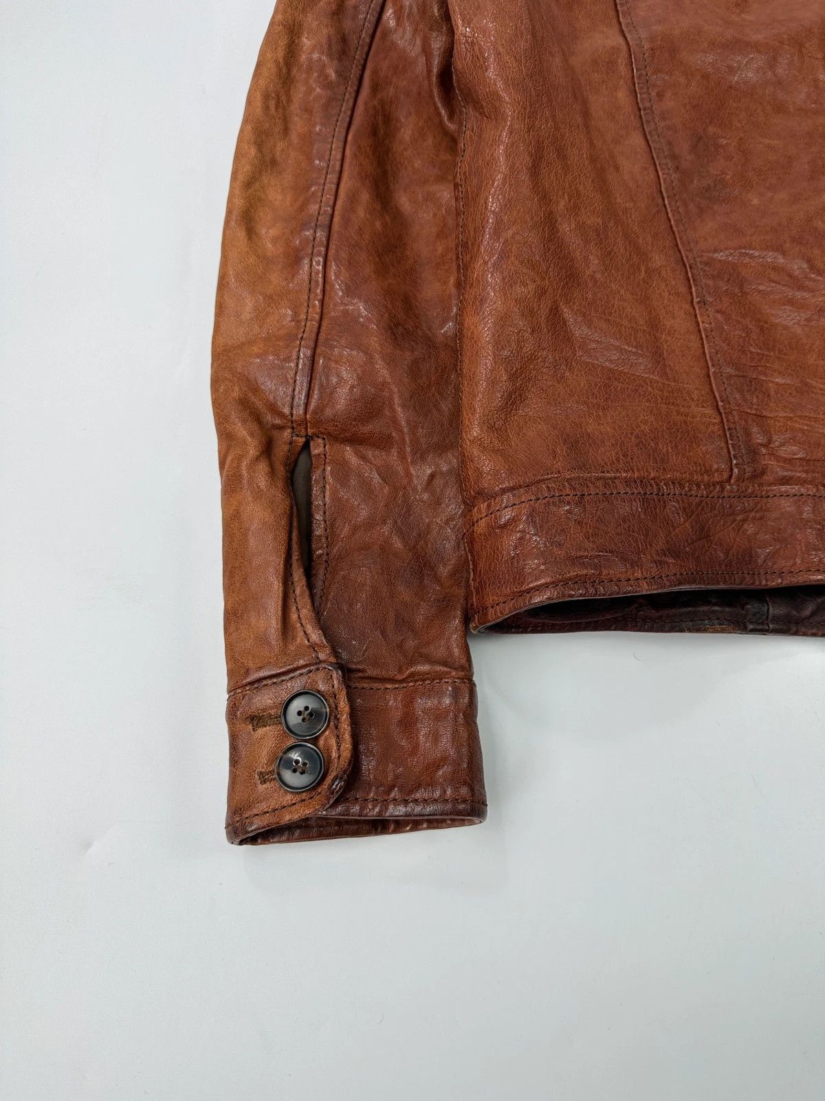 Dolce & Gabbana Dolce Gabbana Brown Faded Chunky Wool Collar Leather Jacket Size US S / EU 44-46 / 1 - 7 Thumbnail