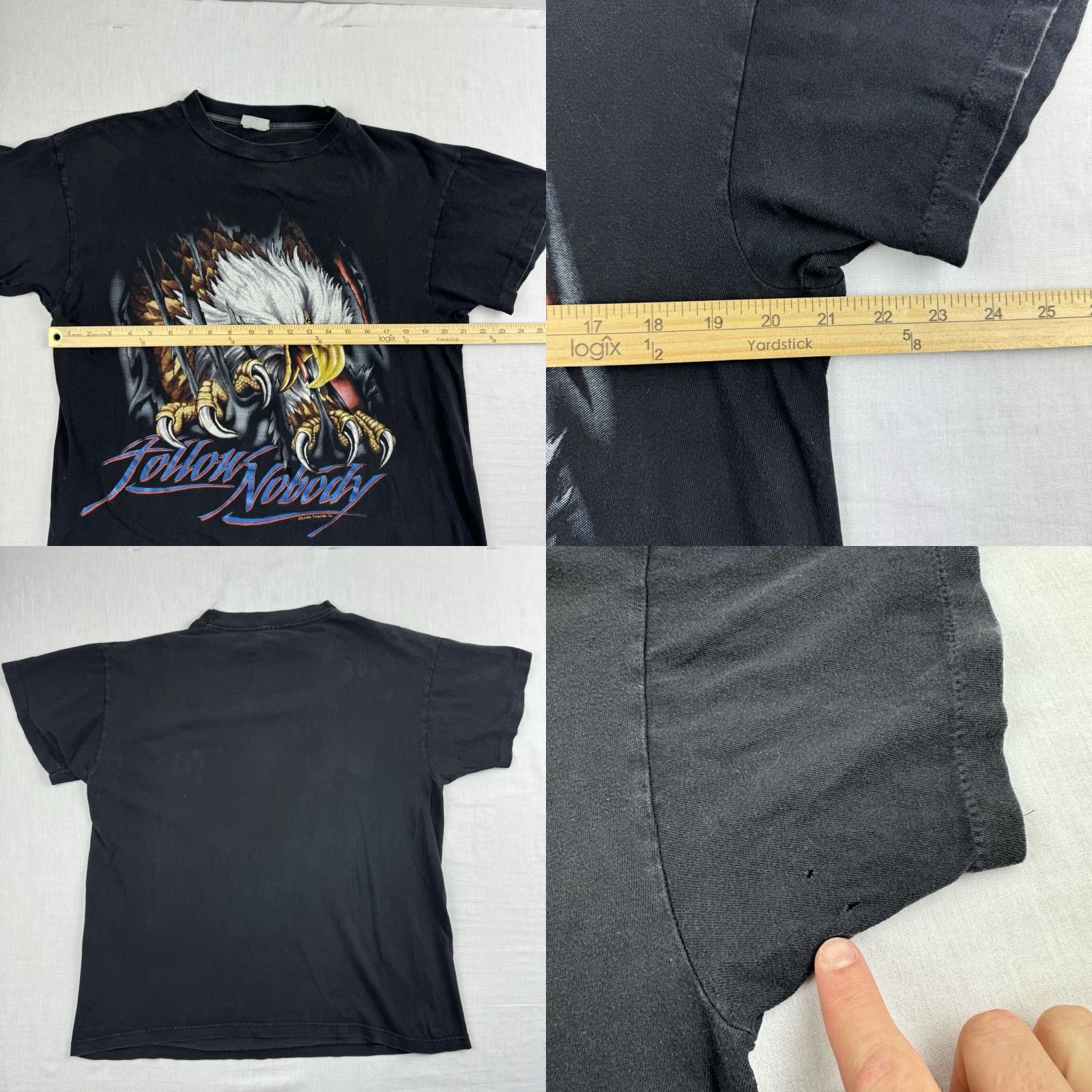 Vintage VINTAGE American Thunder T-Shirt Men's L Black 90s Eagle USA Biker Animals Size US L / EU 52-54 / 3 - 8 Thumbnail