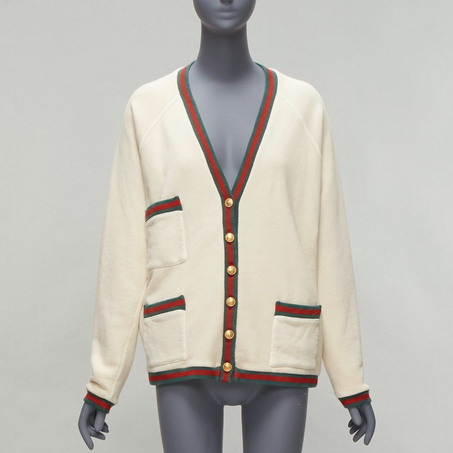 Gucci GUCCI Reversible green red web gold GG button oversized cardigan S Size M / US 6-8 / IT 42-44 - 1 Thumbnail