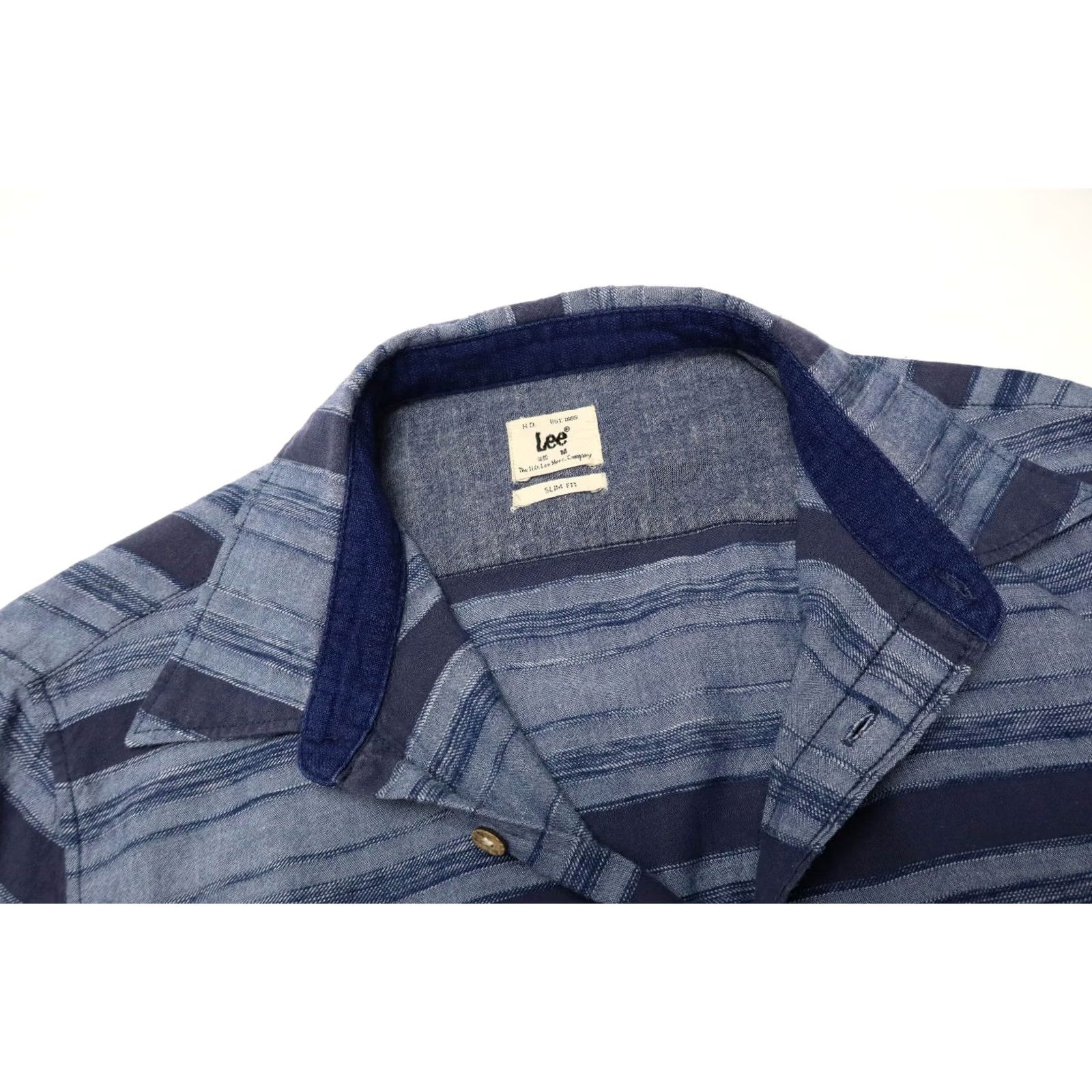 Lee Lee Men's MEDIUM Blue Striped Pocket Button Up Shirt Slim Fit Spread Collar Size US M / EU 48-50 / 2 - 4 Thumbnail