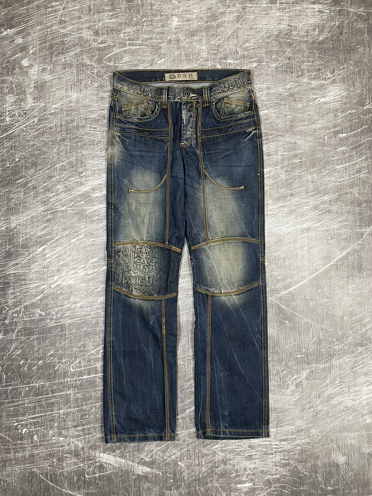 DNY CONTRAST STITCH PATTERN FADE JEANS ED HARDY STYLE Y2K