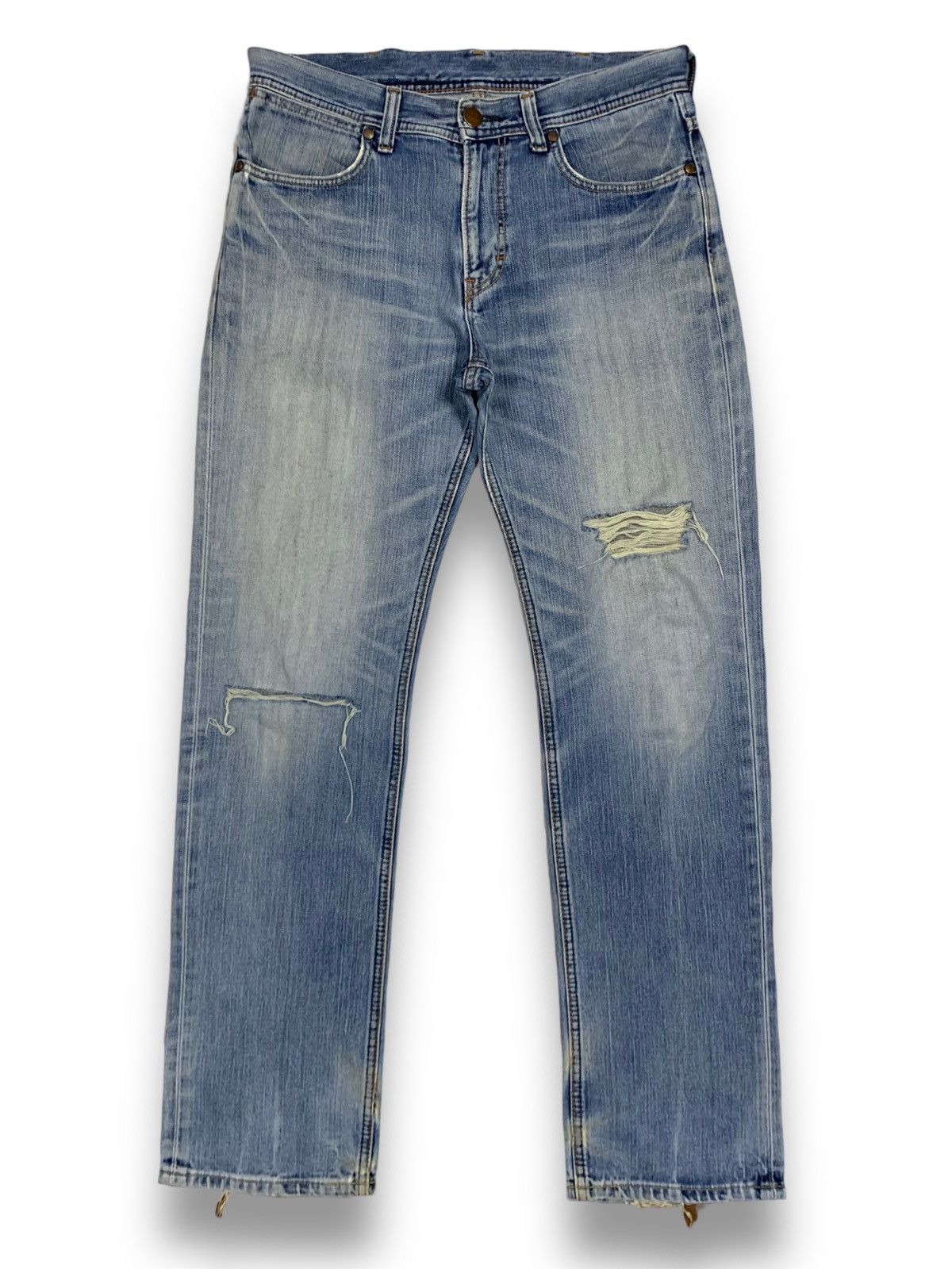 Wrangler Vintage Wrangler Blue Washed Straight Leg Distressed Jeans Size US 33 - 1 Thumbnail