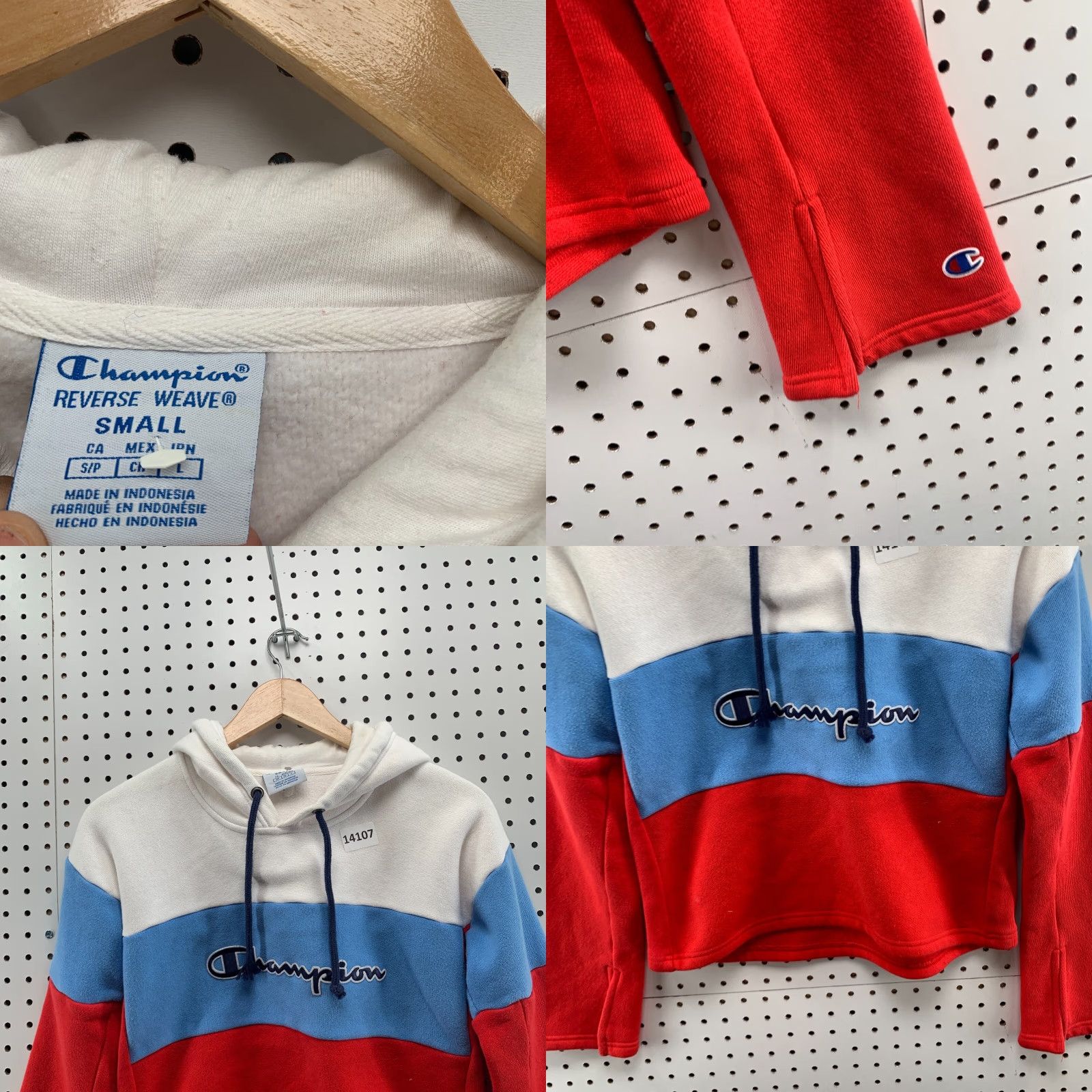 Champion Champion Reverse Weave Cropped Hoodie Womens Small Red White Stripe Size S / US 4 / IT 40 - 10 Thumbnail