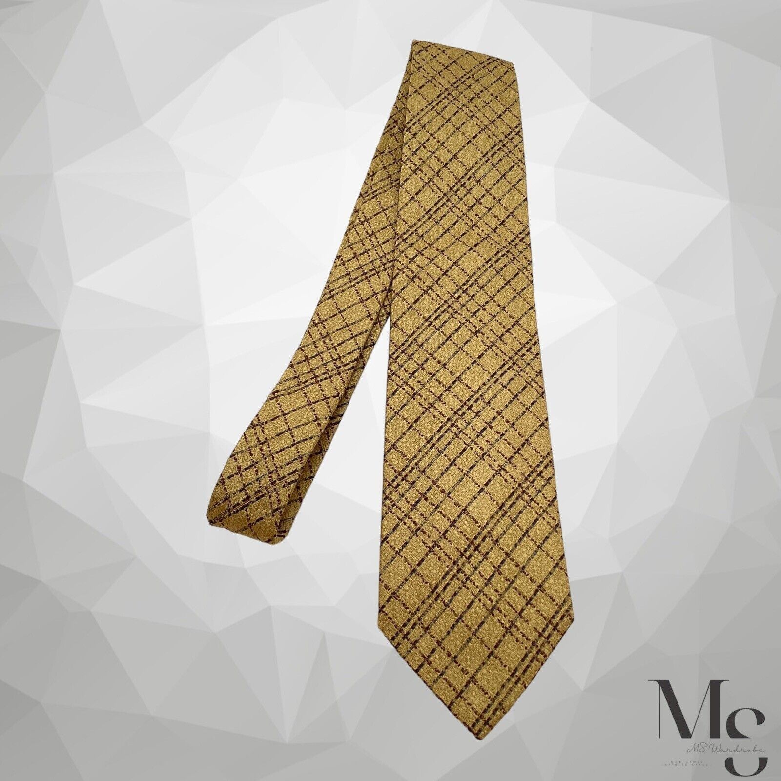 Ungaro Paris UNGARO Gold PLaid Silk Tie Made In Italy W: 3.5" EX COND Size ONE SIZE - 5 Thumbnail