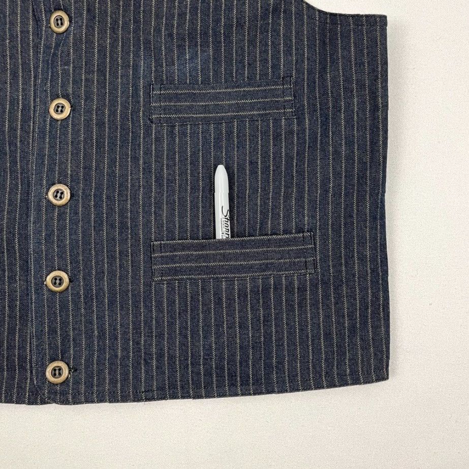 Denime VINTAGE King Ranch Waistcoat Vest Mens M Blue Pinstripe Denim Cowboy Western Frontier Coat Size US M / EU 48-50 / 2 - 7 Thumbnail