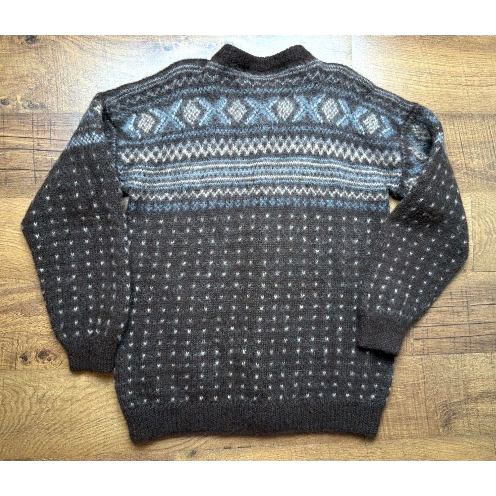 Vintage Pavo Real Women’s Large Cardigan Sweater 100% Alpaca Fair Isle Nordic Brown Long Sleeve Crew Neck Knit Christmas Winter Aztec DP Size L / US 10 / IT 46 - 3 Thumbnail