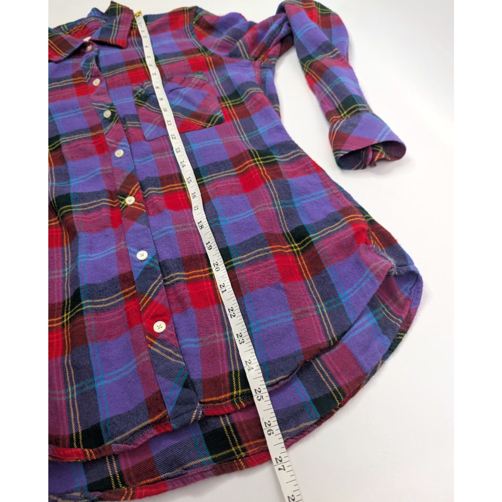 Gap GAP Plaid Shirt Purple Flannel Button-Up Long Sleeve Size Medium Women Casual, Travel Basic Lightweight Cotton Blend Autumn Spring Winter Size M / US 6-8 / IT 42-44 - 5 Thumbnail