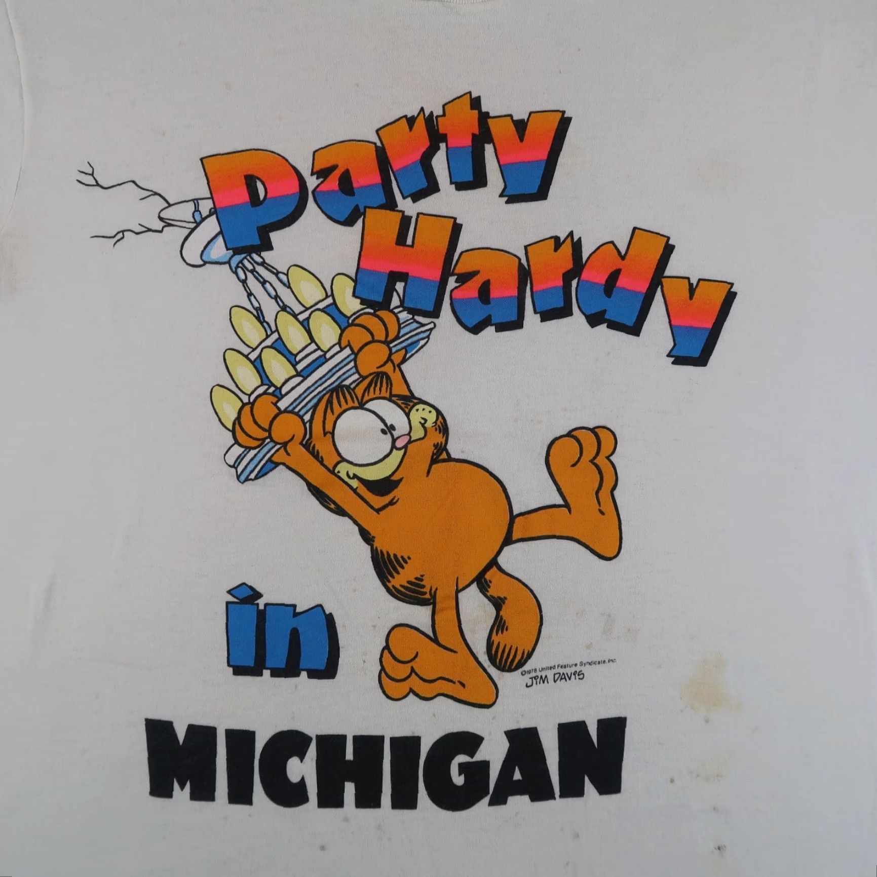 Vintage VINTAGE Garfield T-Shirt 70s 80s Shirt Adult Large White USA Made Graphic Print Mens Size US L / EU 52-54 / 3 - 3 Thumbnail