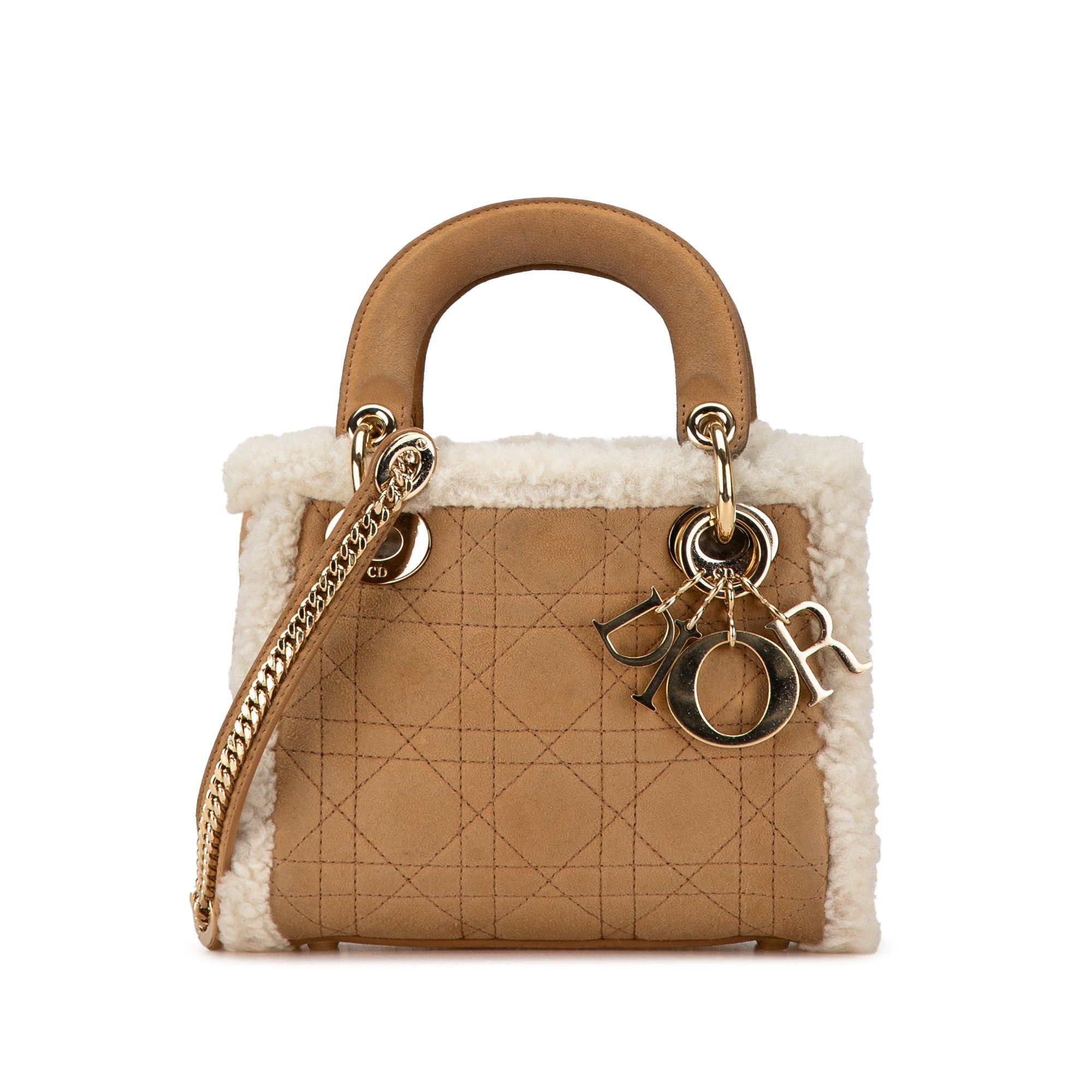 Dior Dior Mini Suede Shearling Cannage Lady Dior Brown Size ONE SIZE - 1 Thumbnail