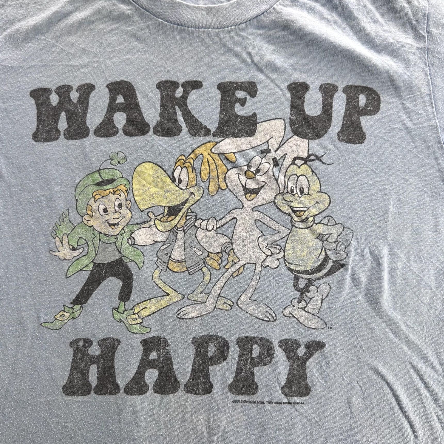 Vintage Wake Up Happy Shirt Mens Medium Light Blue Cartoon Cereal Mascots Graphic Tee Size US L / EU 52-54 / 3 - 2 Thumbnail