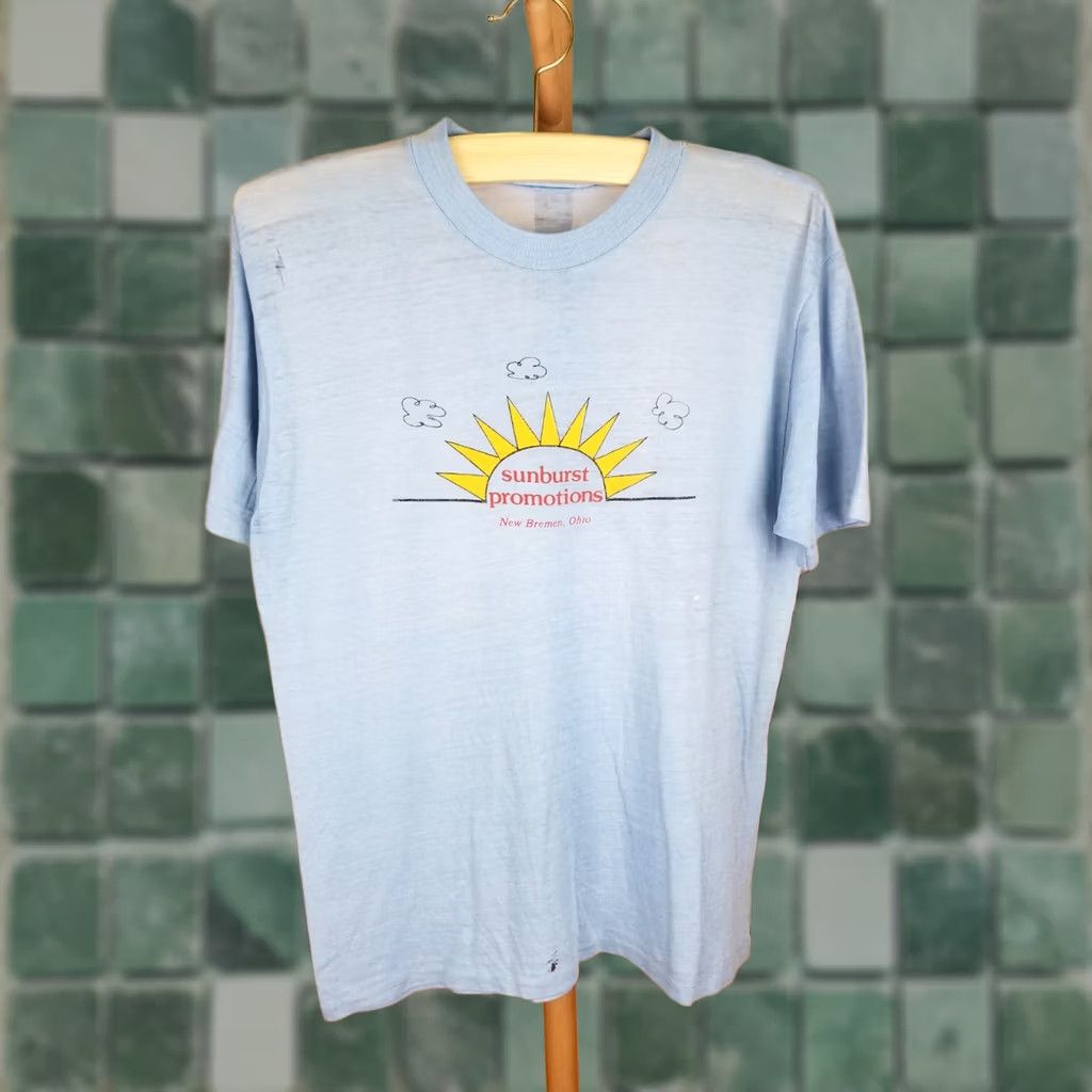 Vintage VINTAGE SKY BLUE T-SHIRT Large SUNBURST PROMOTIONS PAPER THIN 80' Size US L / EU 52-54 / 3 - 1 Thumbnail