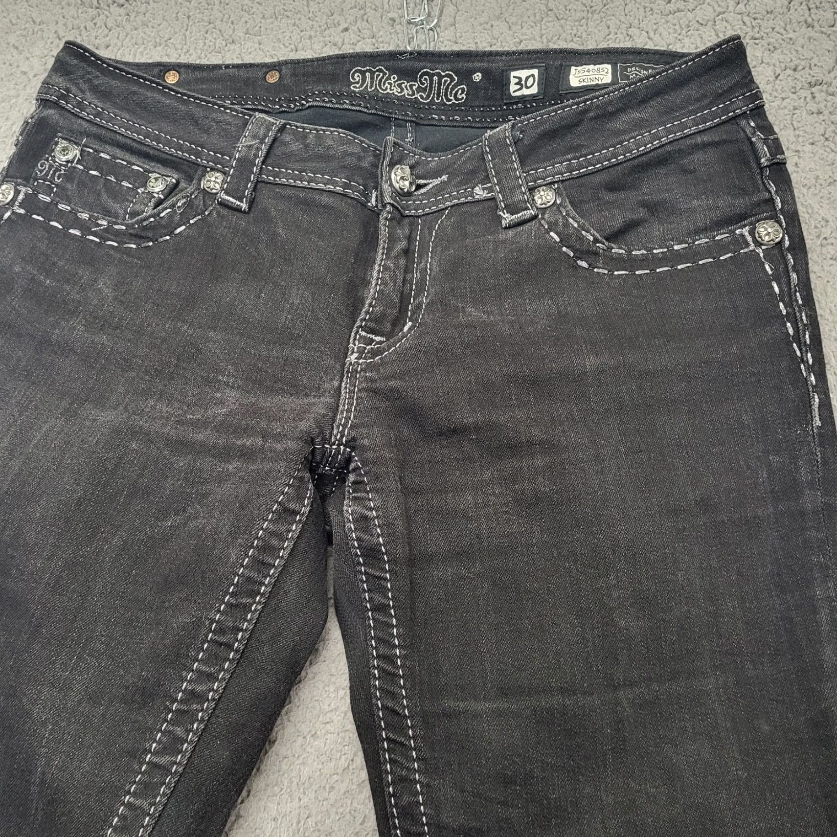 Miss Me Miss Me Jeans Skinny Black Denim 30 Women 33x32.5 JS540852 Distressed Stretch 5-Pocket Size 30" / US 8 / IT 44 - 5 Thumbnail