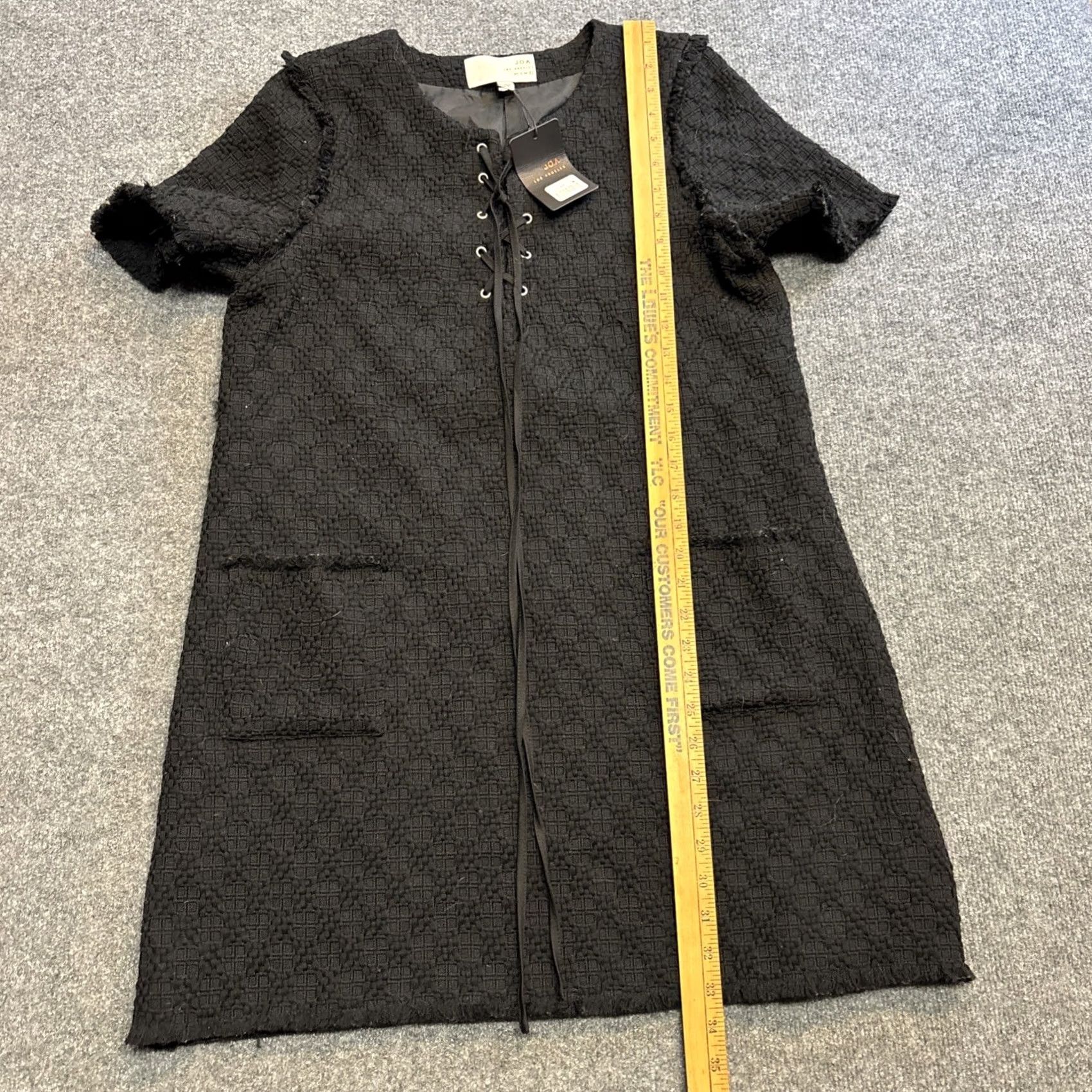 MISA Los Angeles JOA Los Angeles Lace Up Black Short Sleeve Knee Length Tweed Woven Dress L NWT Women Shift Gothic Vintage: No Size 36" / US 14 / IT 50 - 5 Thumbnail