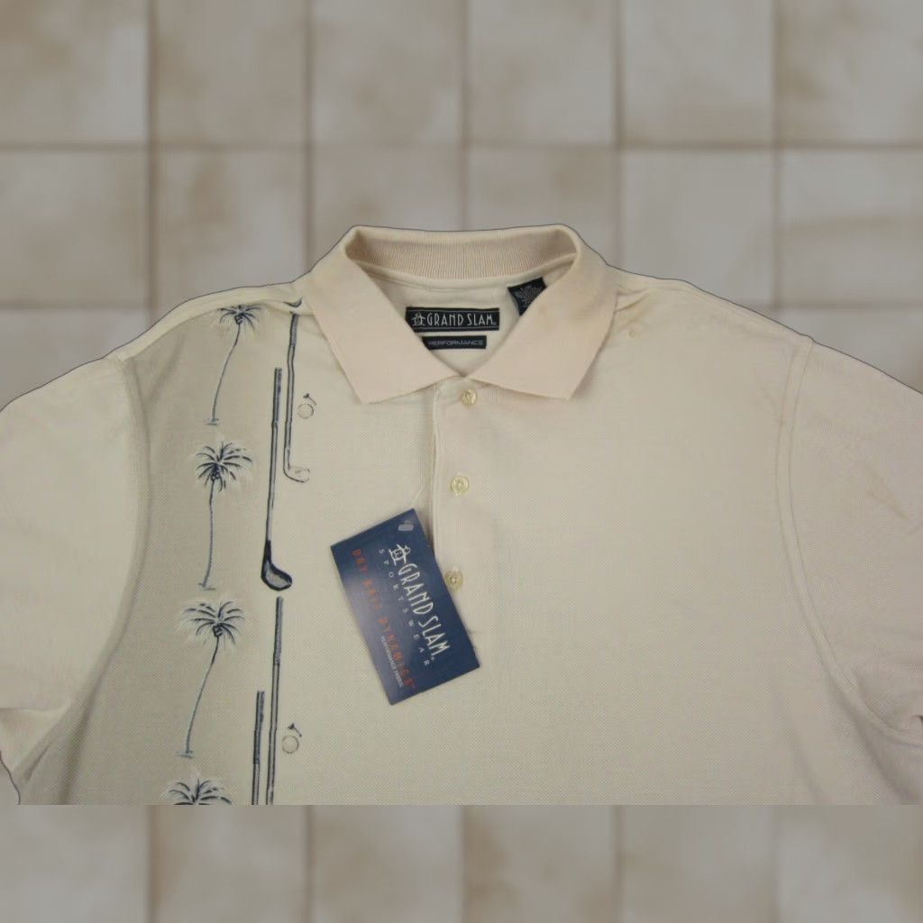 Vintage VINTAGE Grand Slam Polo Shirt Adult Large Beige 90s Golf Mens Short Sleeve Jersey Cotton Polyester Logo Size US L / EU 52-54 / 3 - 1 Thumbnail