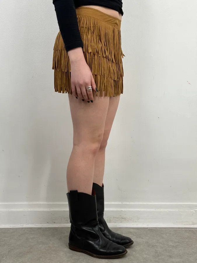 Vintage 2000s Plein Sud Camel Fringe Skirt Size 26" / US 2 / IT 38 - 3 Thumbnail