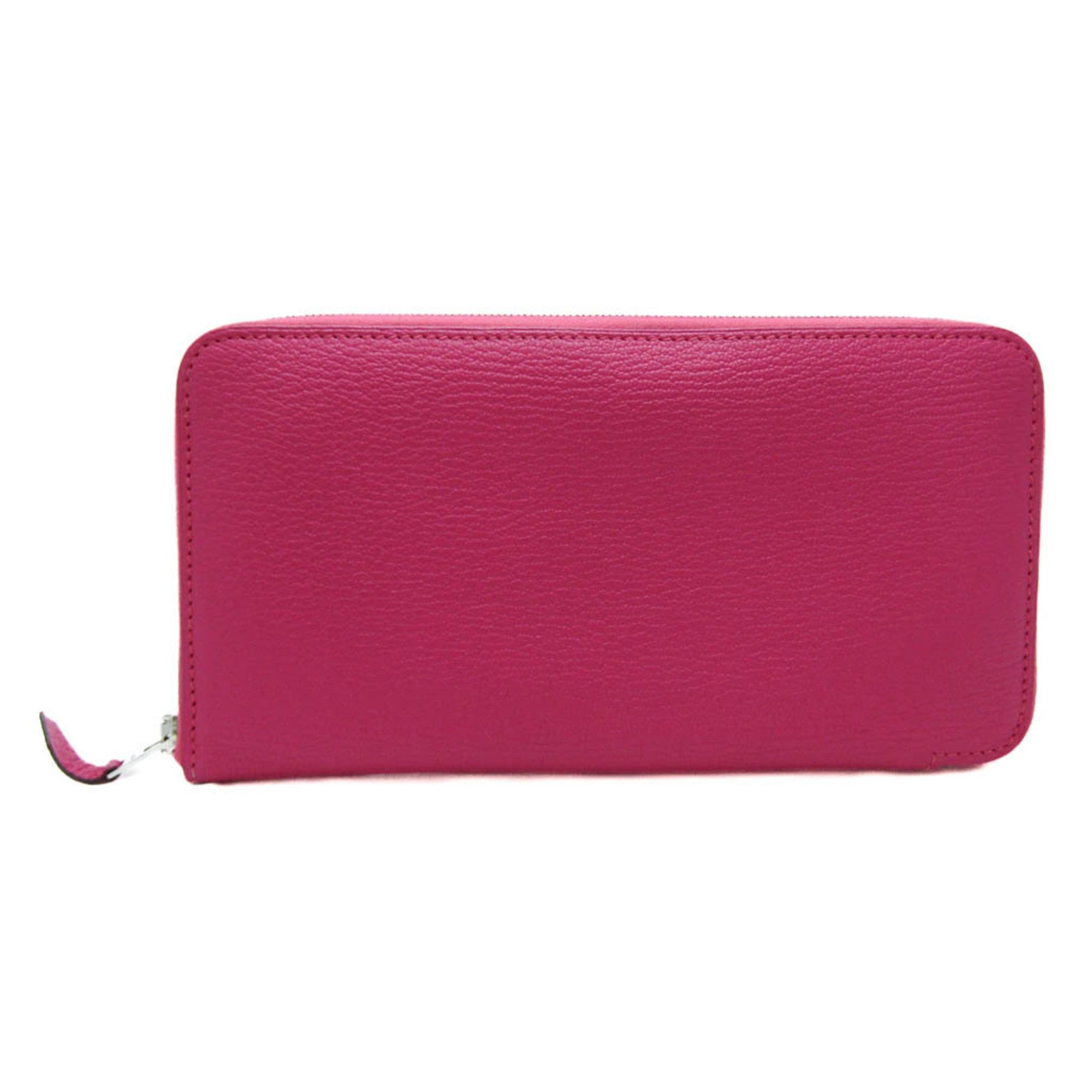image of Hermes Azap Classic Women's Chevre Leather Long Wallet [Bi-Fold] Rose Tyrien in Red