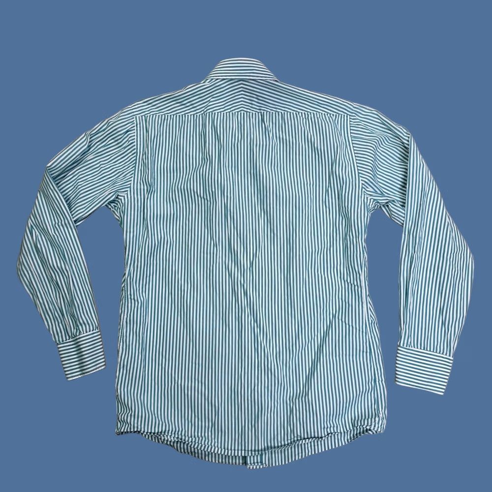 Vintage SPIER MACKAY Dress Shirt Slim Fit Green White Stripe Long Sleeve Size 16 Large Mens Size 42R - 1 Thumbnail