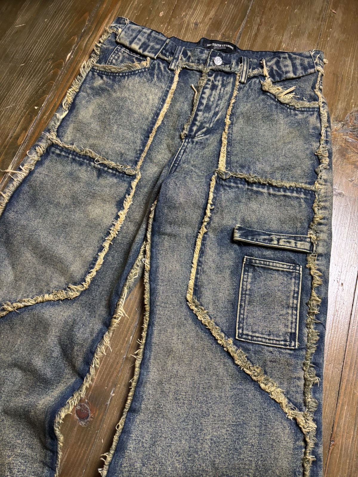 No Faith Studios No Faith Studios Green/Blue Flared Denim Size US 34 / EU 50 - 2 Thumbnail