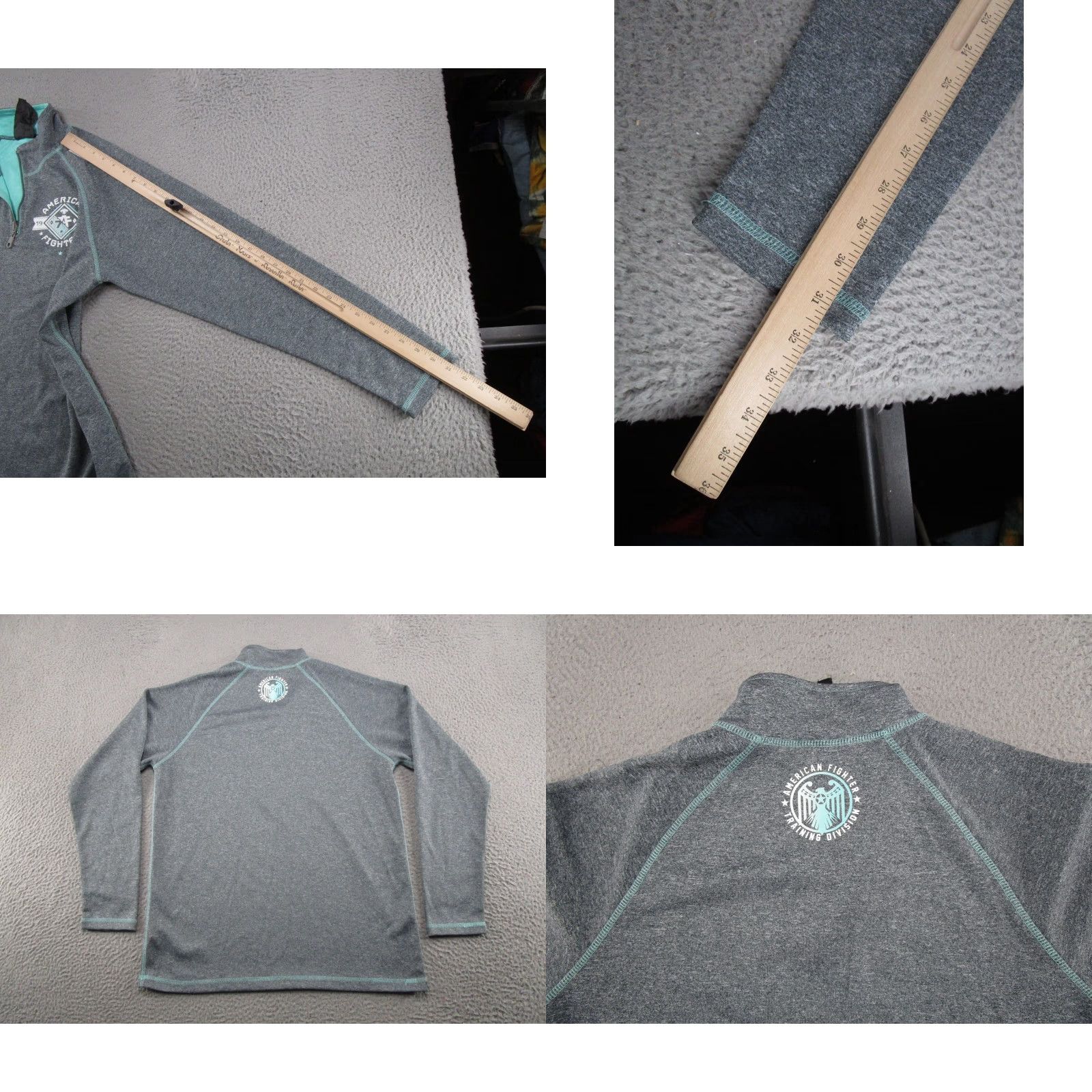 Vintage American Fighter Shirt Men's L Long Sleeve Pullover 1/4 Zip Grunge MMA Y2K Gray Size US L / EU 52-54 / 3 - 8 Thumbnail