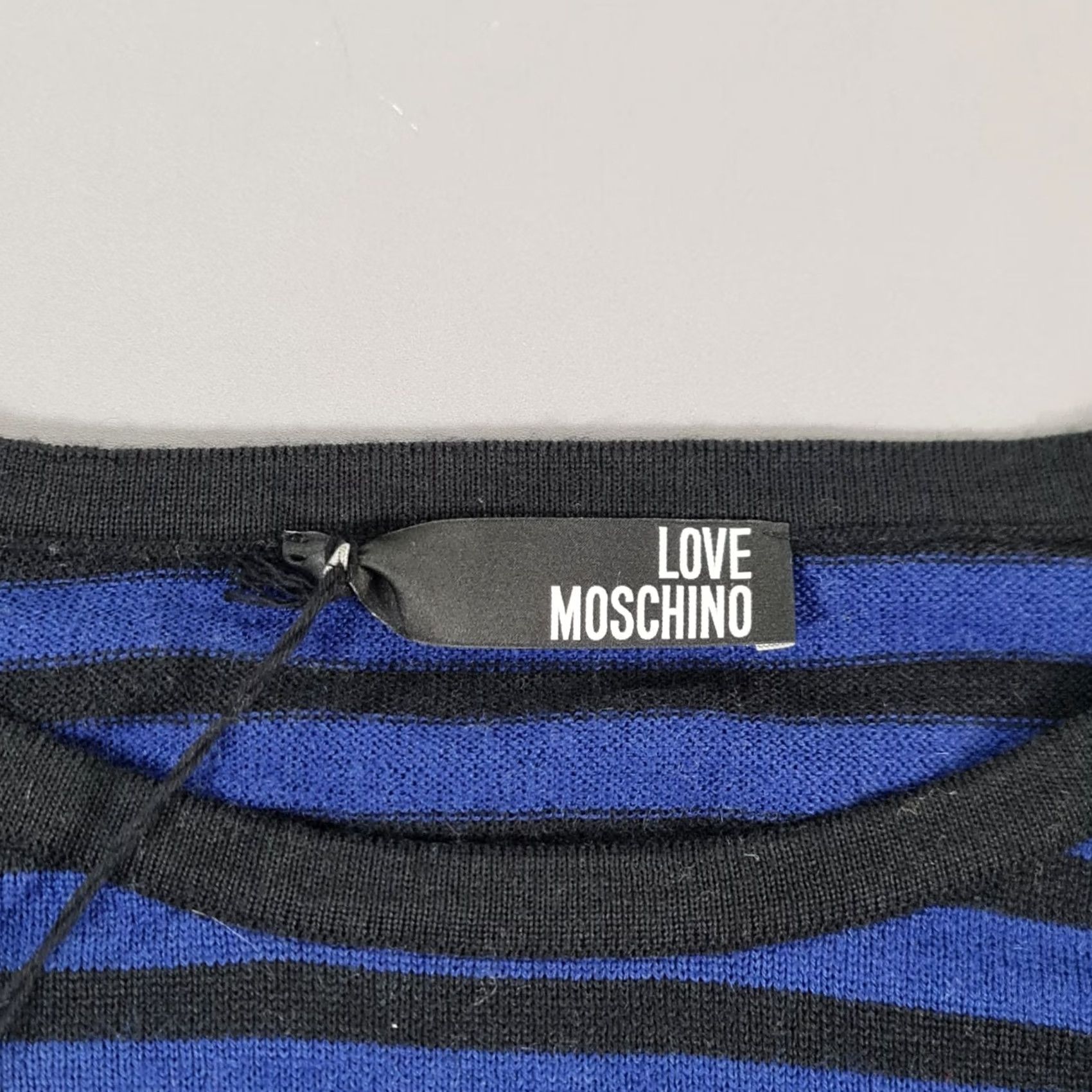 Moschino Love Moschino Womens Dress Striped Short Length Knitted Black Blue 12 UK Wool Acrylic Pullover Long Sleeve Casual Dress Mens Womens Girls Boys Size 34" / US 12 / IT 48 - 3 Thumbnail