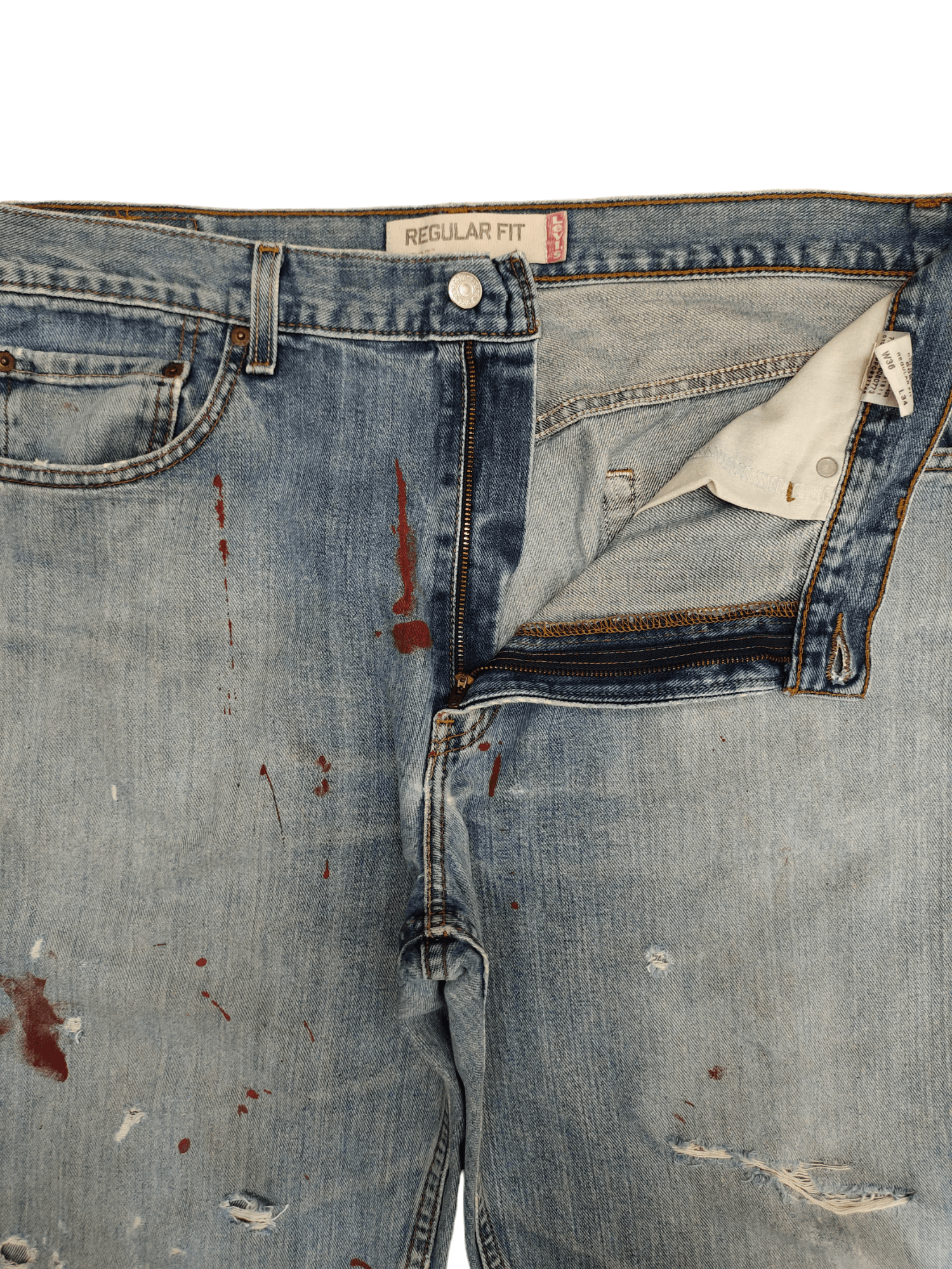 Levi's Size 36x33 Vtg Levis 505 Regular Fit Jean Distressed Painted Size US 36 / EU 52 - 11 Thumbnail