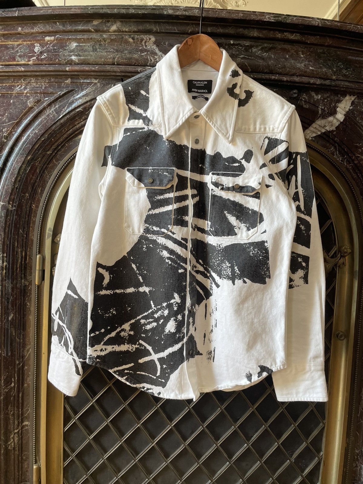 image of Calvin Klein 205W39Nyc x Raf Simons Warhol Screenprinted Western Shirt in White, Men's (Size XS)