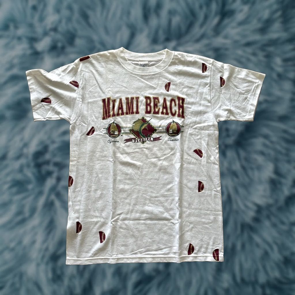 Vintage VINTAGE Miami Beach Florida Shirt Medium White 1990s AOP Travel Tourism T Mens Size US M / EU 48-50 / 2 - 1 Thumbnail