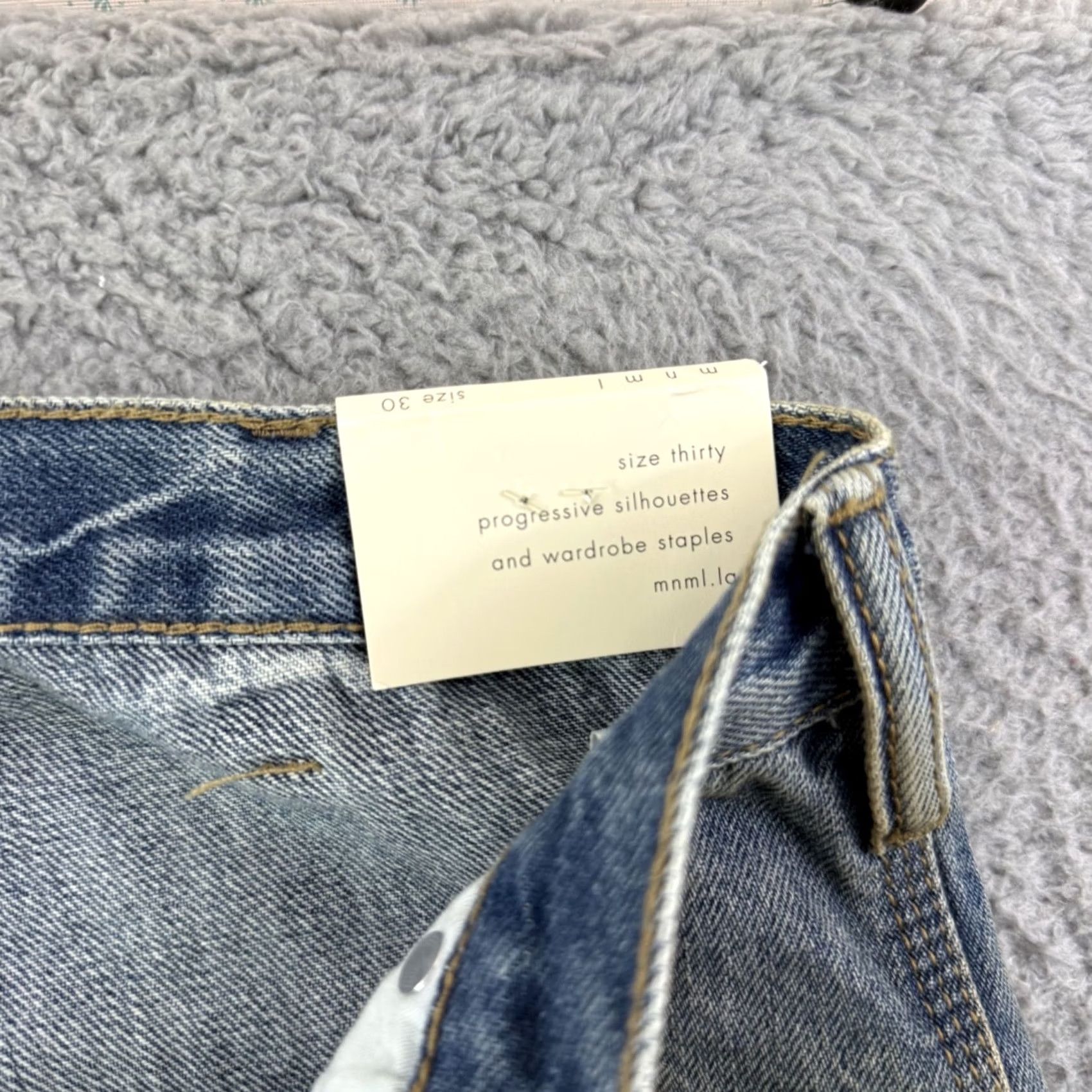 MNML MNML Jeans Mens 30x32 Blue Denim Distressed Grunge Button Fly NWT Size US 30 / EU 46 - 5 Thumbnail