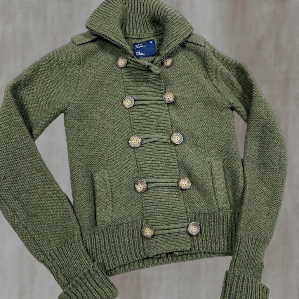American Eagle Outfitters VINTAGE American Eagle Outfitters Cardigan Women M Gray Knit Wool Acrylic Nylon Heavy Military Army Pockets All Seasons Cardigan Size M / US 6-8 / IT 42-44 - 1 Thumbnail