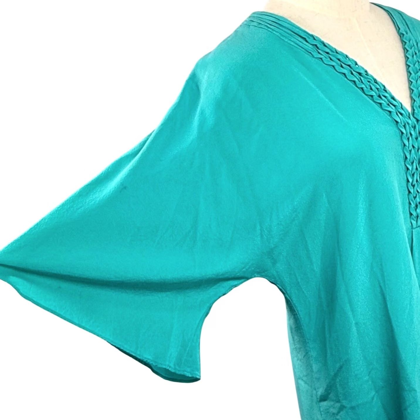 Vintage MARYAN MEHLHORN M Silk Tunic Dress Braided V-Neck Kimono Resortwear Quiet Luxury Size ONE SIZE - 5 Thumbnail