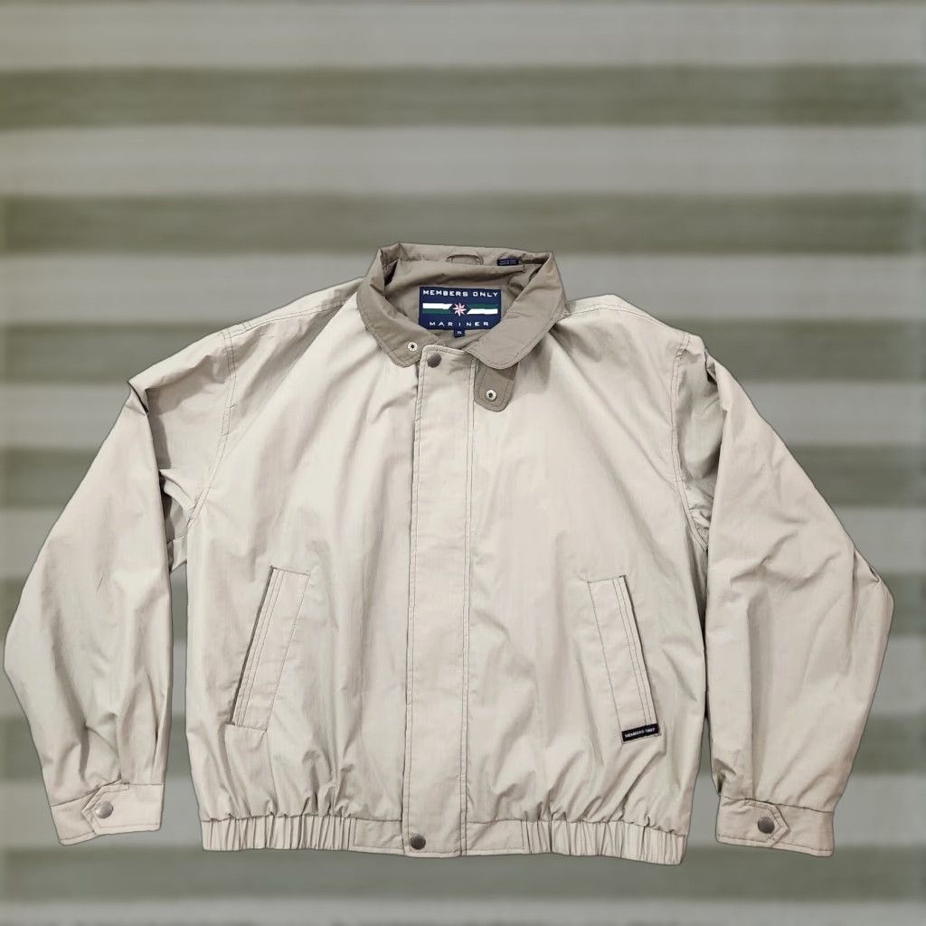 Members Only Mariner Jacket Mens XL Beige Bomber Windbreaker Basic Zip Up Snap
