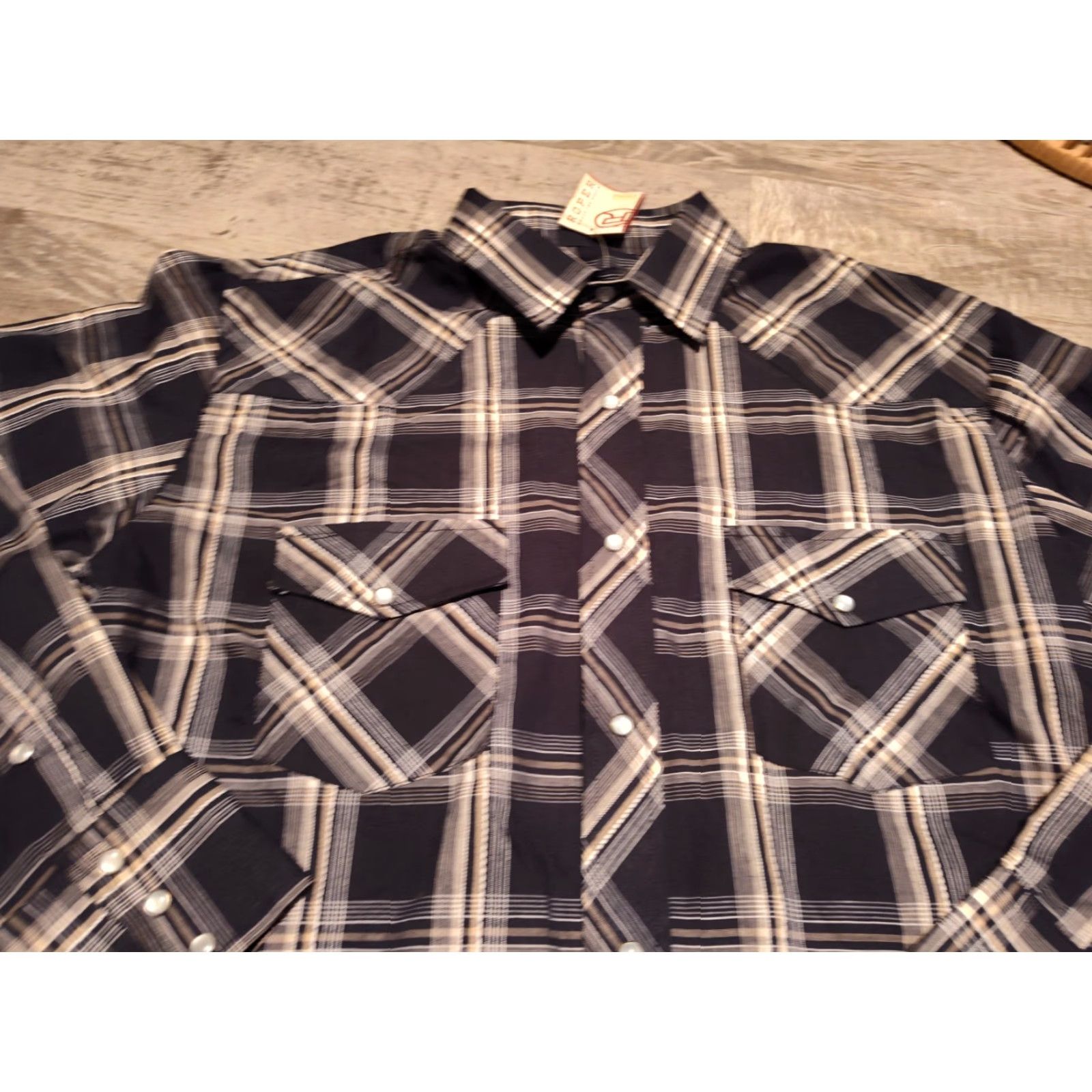 Roper Roper Shirt Large Black Plaid Pearl Snap Long Sleeve Western Cowboy NWT NEW Mens Size US L / EU 52-54 / 3 - 4 Thumbnail
