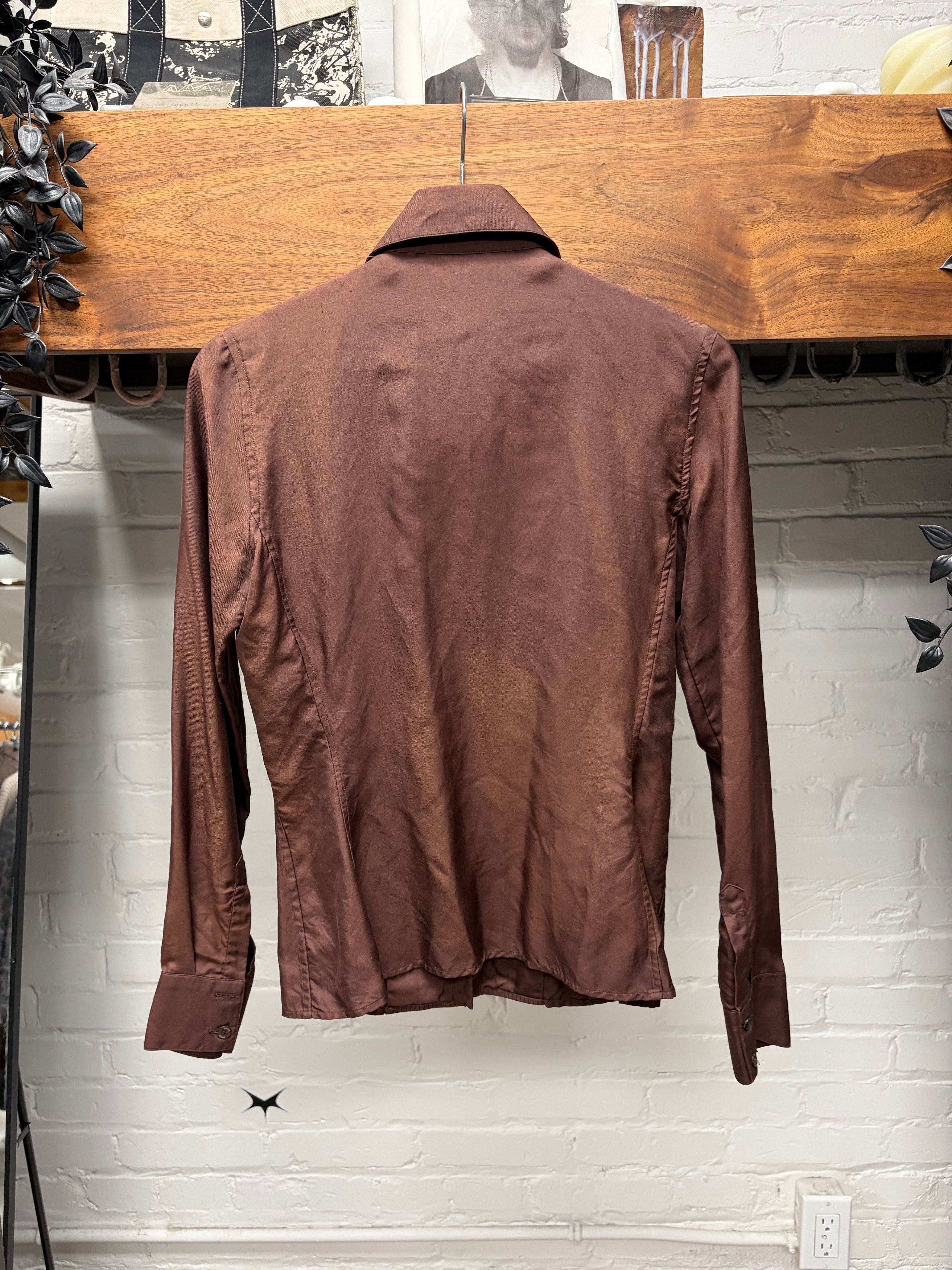 Gucci Vintage Gucci Ruffled Detail Brown Button Up Top Size XS / US 0-2 / IT 36-38 - 4 Thumbnail