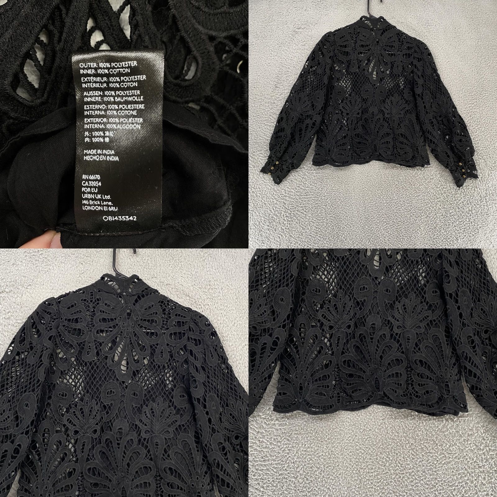 Anthropologie Anthropologie Blouse Womens XS Black Lace Crochet Eyelet High Neck Balloon Sleeve Victorian Boho Romantic Dark Victorian Top Shirt Size XS / US 0-2 / IT 36-38 - 8 Thumbnail