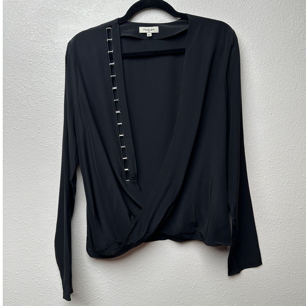 Mugler Mugler Black Silk Faux Wrap Chain Detail Blouse Women’s 12 Size XL / US 12-14 / IT 48-50 - 4 Thumbnail