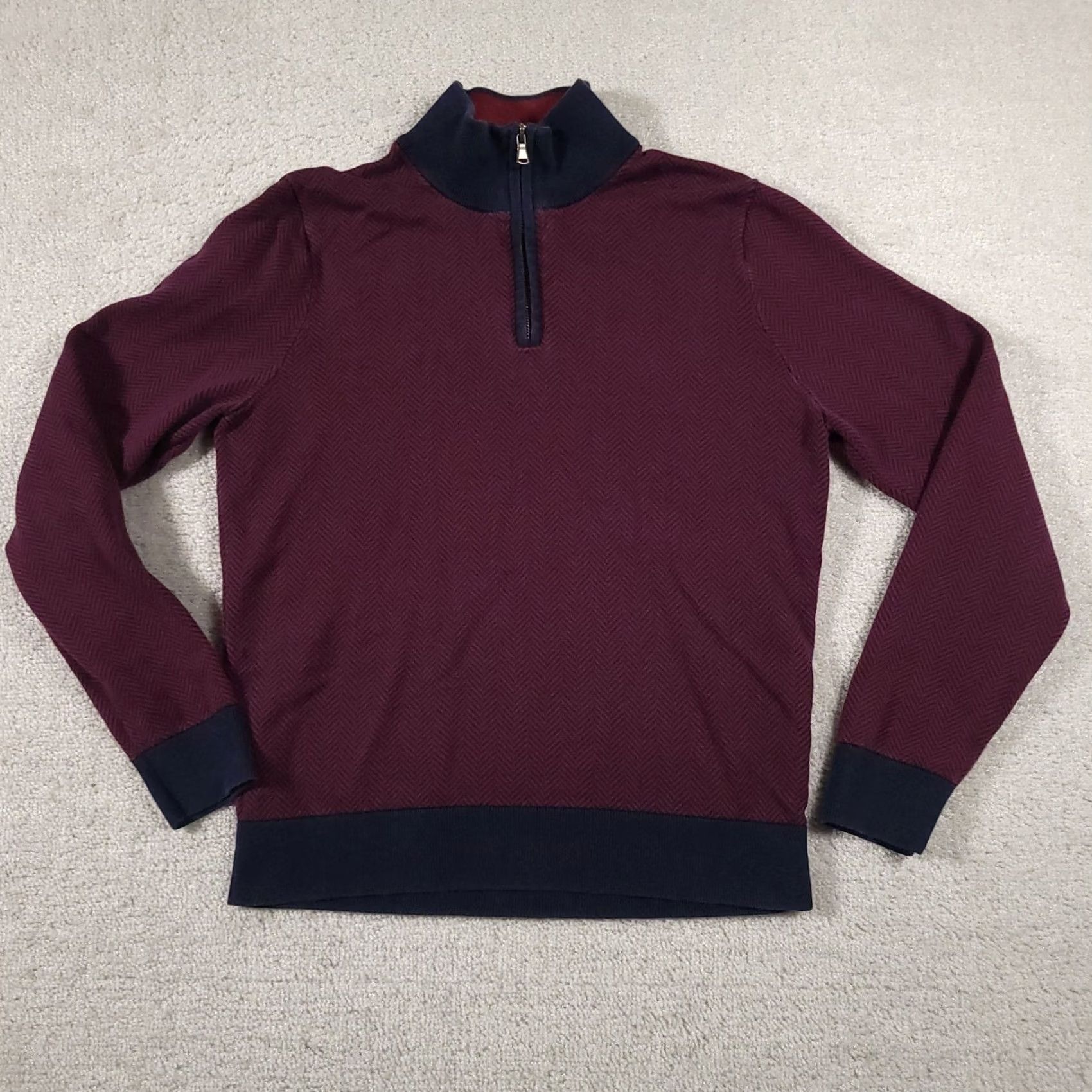 Lands' End Lands' End Supima Cotton Sweater 1/4 Zip Mock Neck Mens S Burgundy Herringbone Size US S / EU 44-46 / 1 - 2 Thumbnail