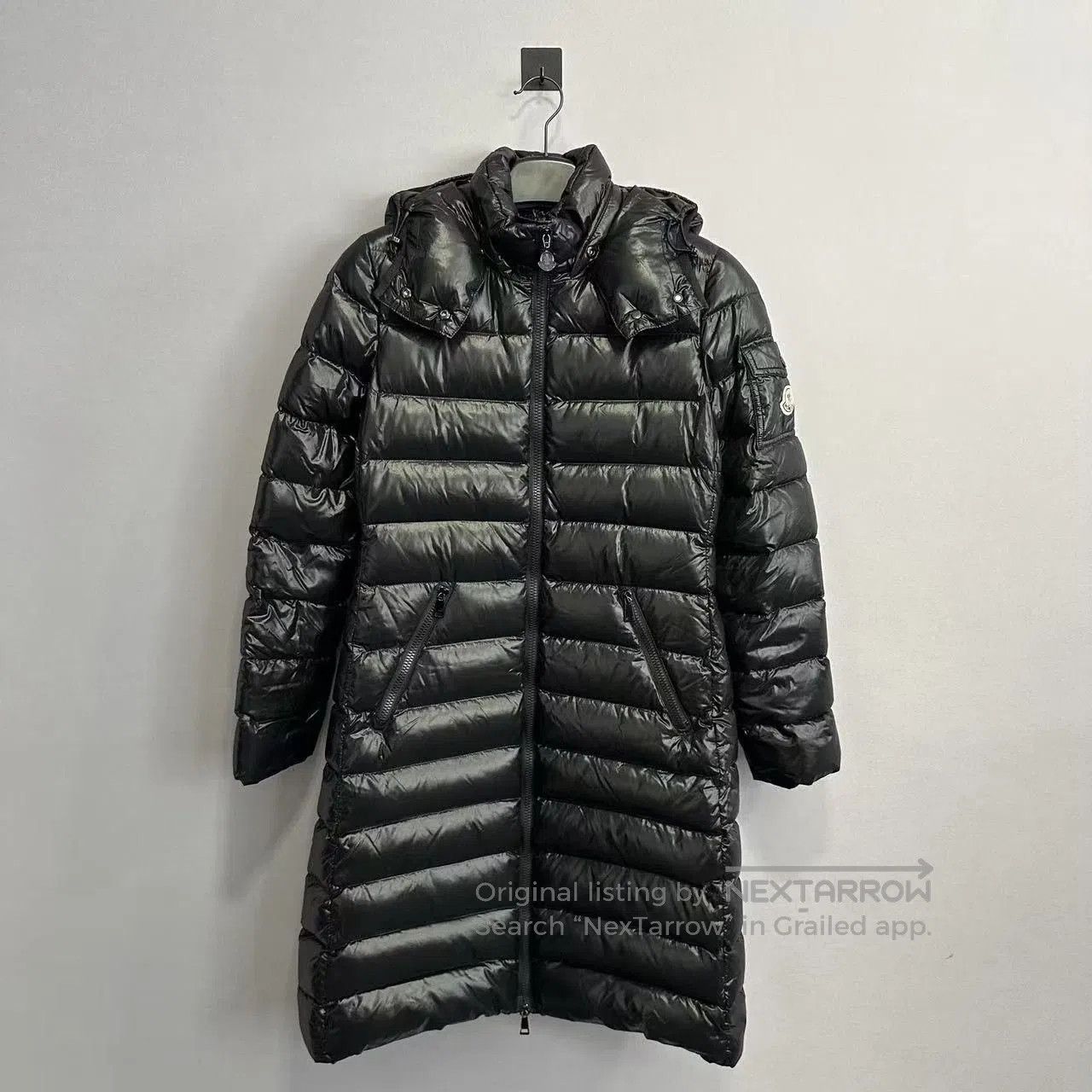 moncler moka long puffer coat size s.