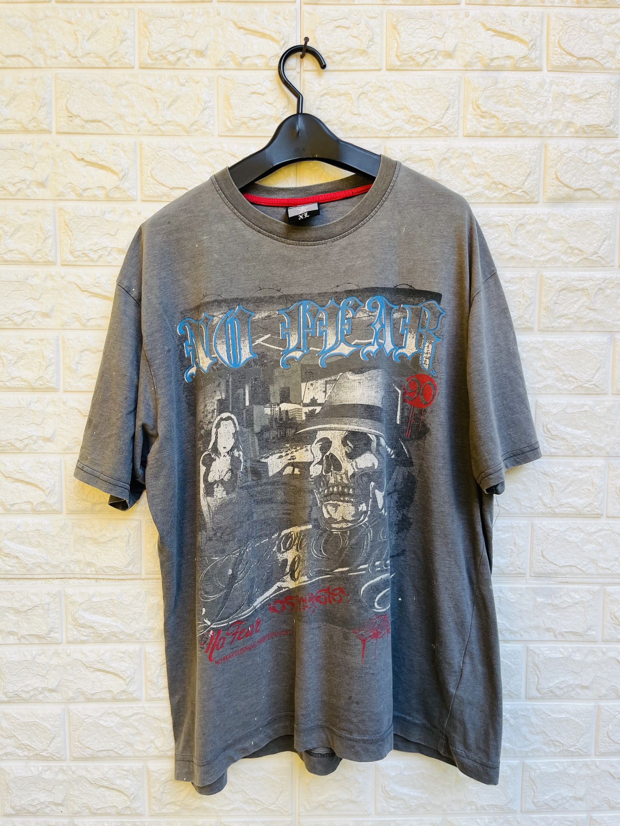 image of Vintage No Fear Skull Hip Hop Streetwear Fashion Style in Brown, Men's (Size Medium)
