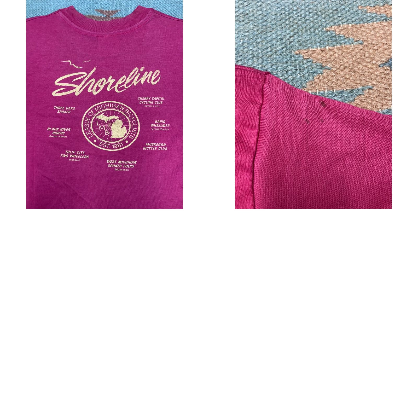 Vintage VINTAGE 1988 bicycle tour t shirt Michigan shoreline Lake traverse Mackinaw Medium Pink Mens Shirt Size US M / EU 48-50 / 2 - 8 Thumbnail