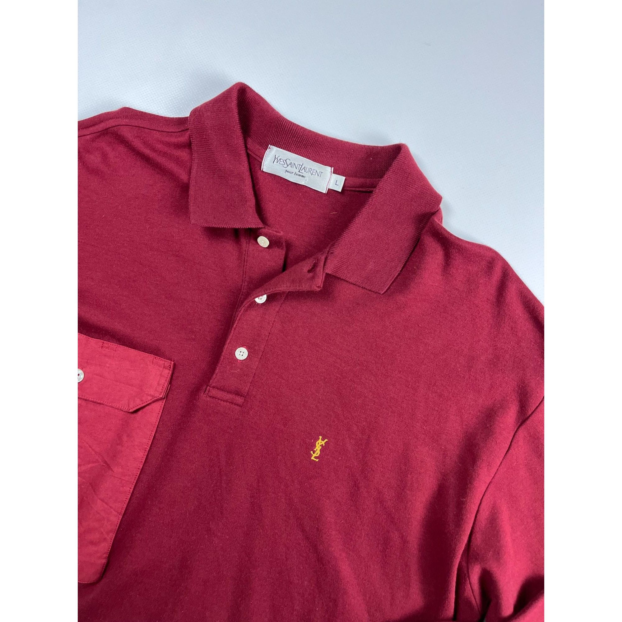 Yves Saint Laurent Yves Saint Laurent Mens Burgundy Long Sleeve Polo Shirt Size Size US L / EU 52-54 / 3 - 2 Thumbnail