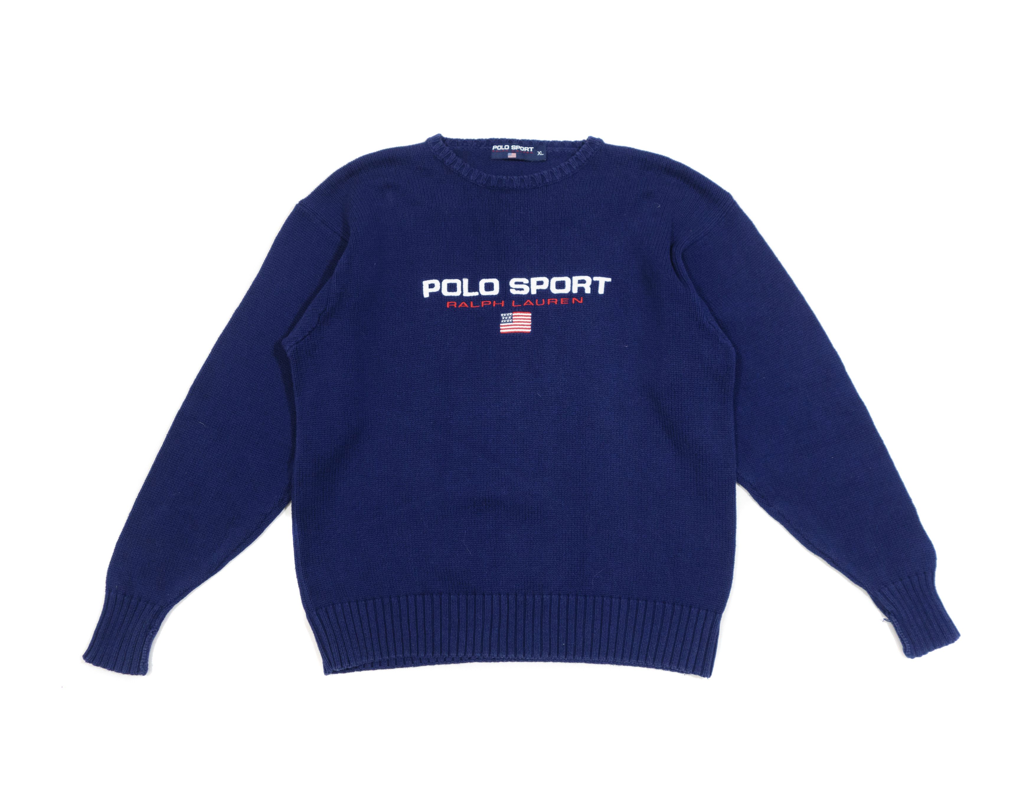Polo Ralph Lauren 90s Polo Sport Big Logo USA Flag Embroidered Knit Sweater Size US XL / EU 56 / 4 - 1 Thumbnail