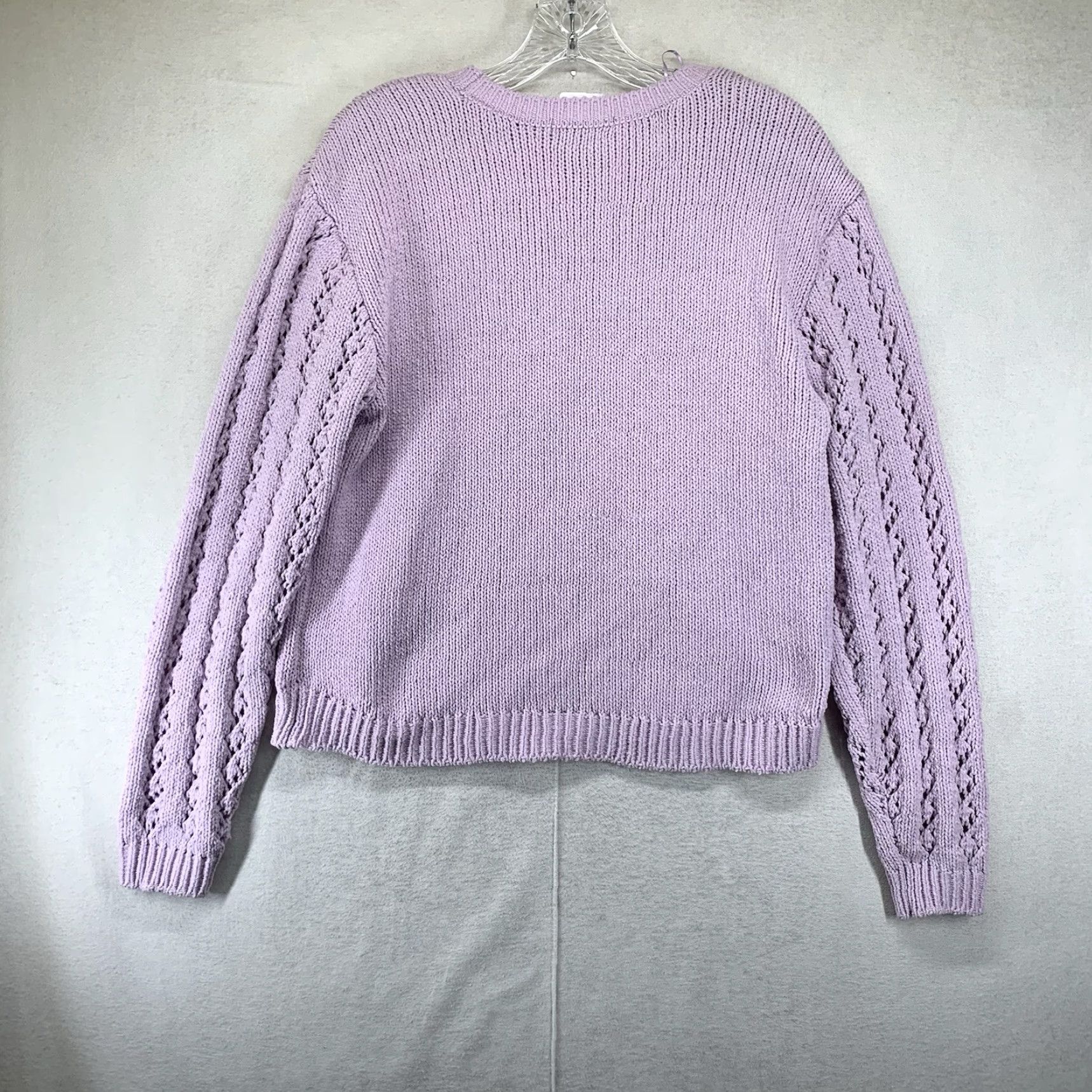 Vintage Women's Large Lavender Daisy Knit Crop Pullover Stretchy Sweater Breathable Size L / US 10 / IT 46 - 2 Thumbnail