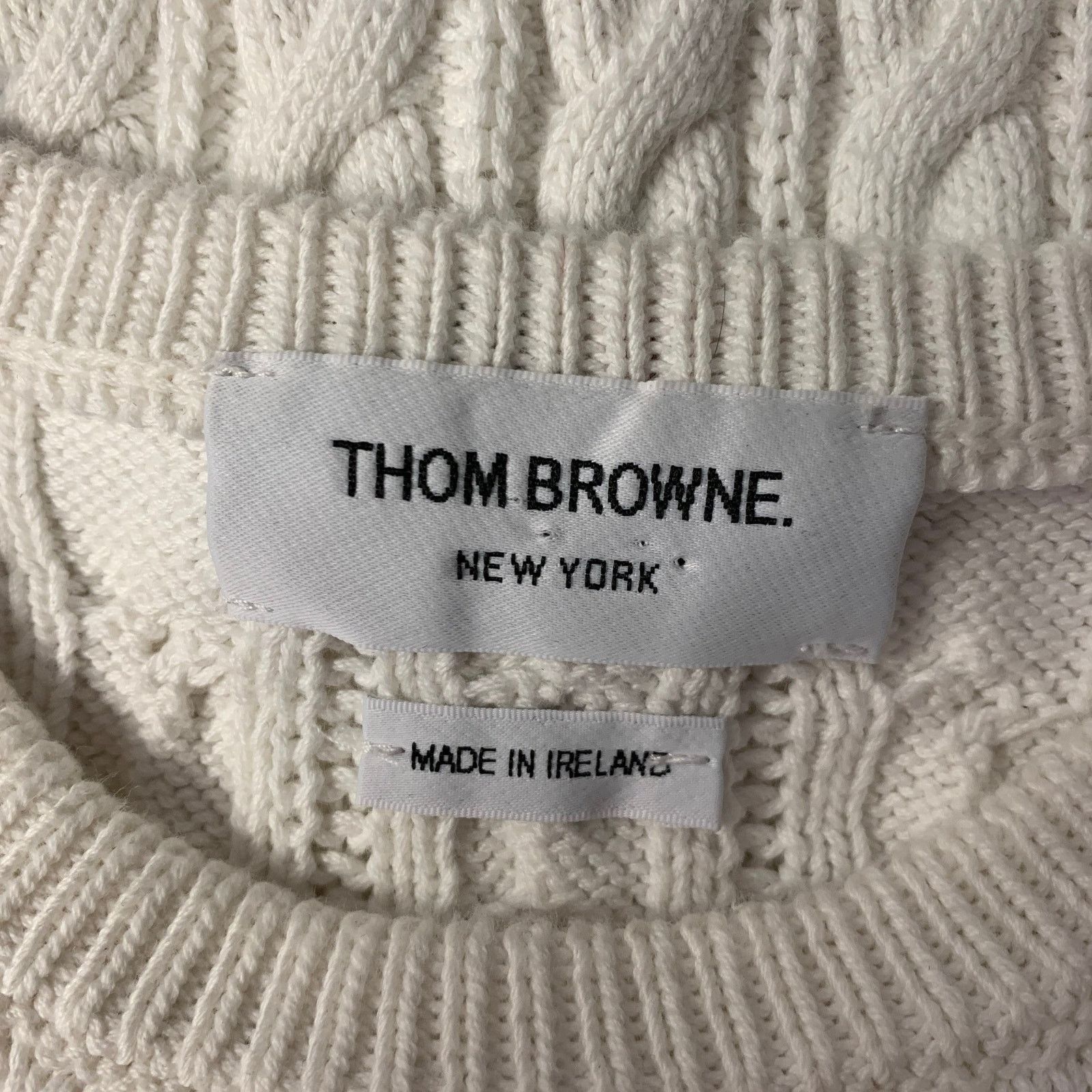 Thom Browne THOM BROWNE Size M White Grey Cotton Cable Knit Sweater Size US M / EU 48-50 / 2 - 6 Thumbnail