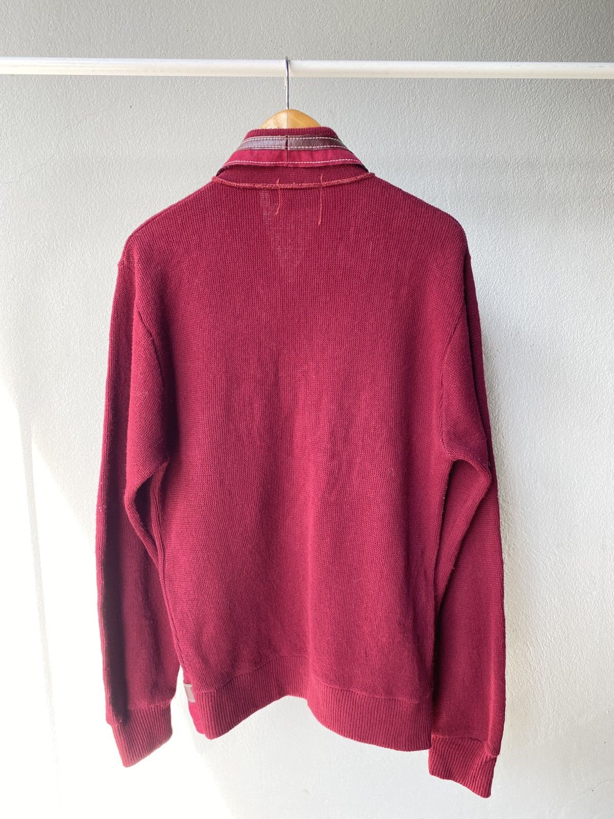 Vintage VIRGIN ORLON ACRYLIC Red Silk Shirt with Brown Leather Trim Size US S / EU 44-46 / 1 - 2 Thumbnail