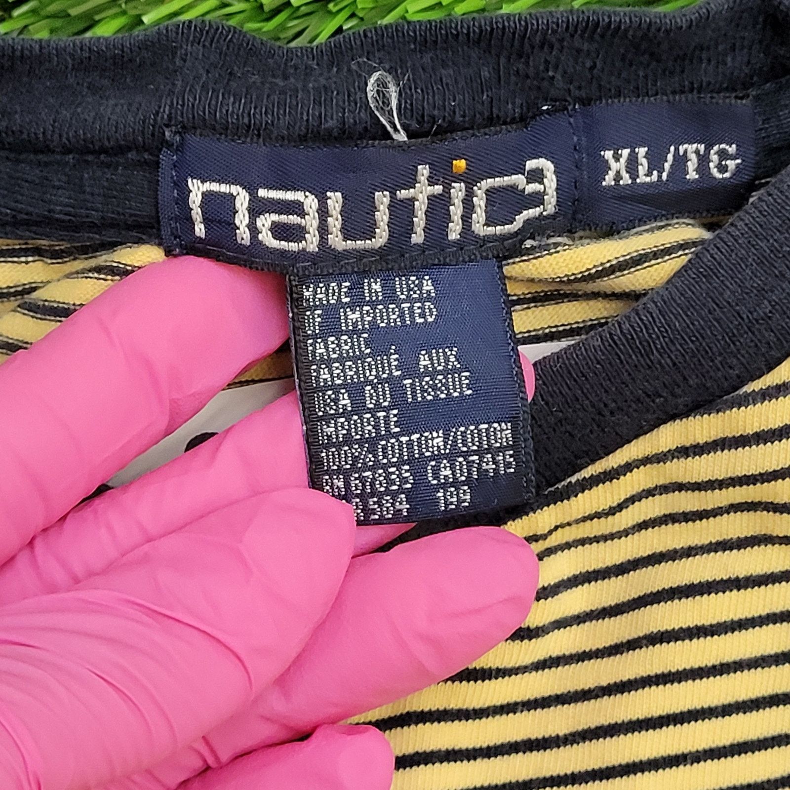 Nautica VTG Y2K Nautica T-Shirt XL Yellow Blue Pin Stripes USA Size US XL / EU 56 / 4 - 7 Thumbnail