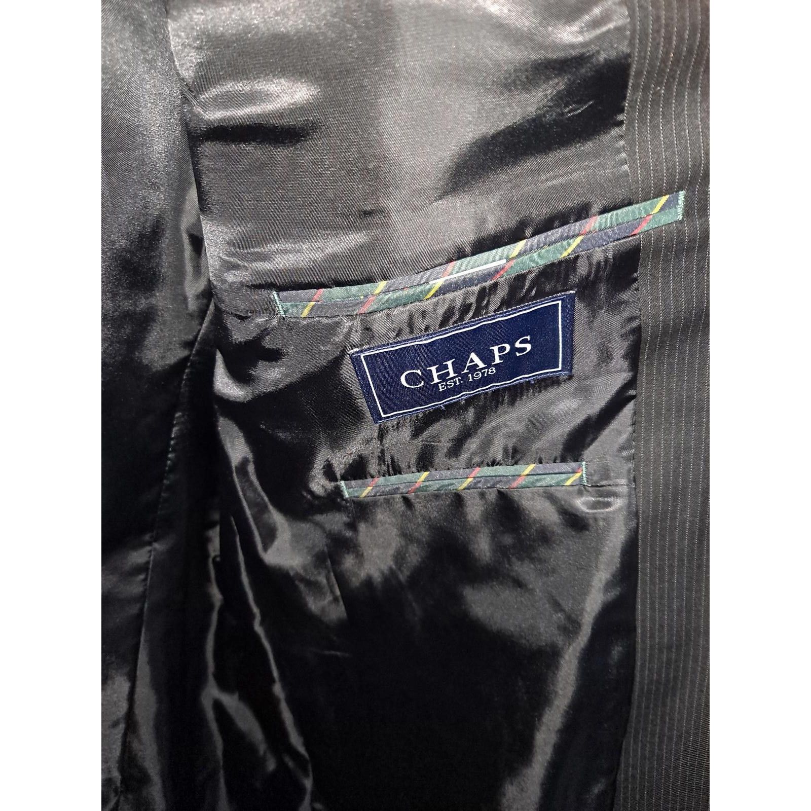 Chaps Chaps Blazer Black Pinstripe Polyester/Rayon Size 44L Size 44R - 4 Thumbnail